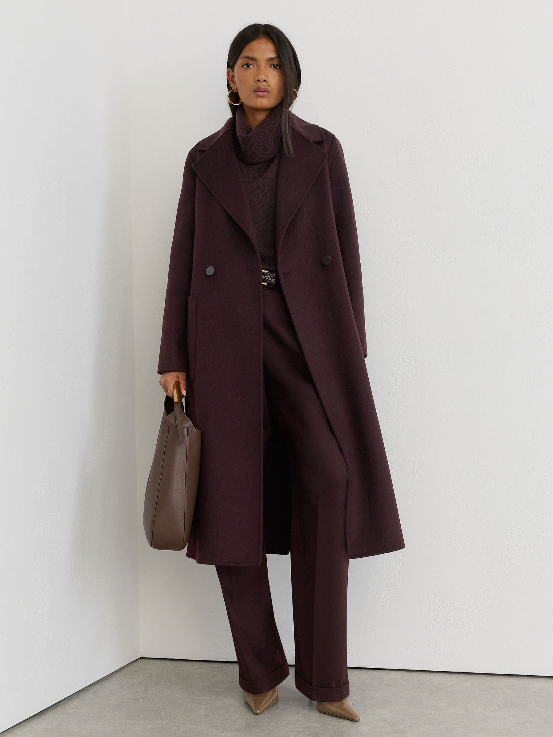 Wool-Blend Double-Breasted Blindseam Coat in Grape by Reiss