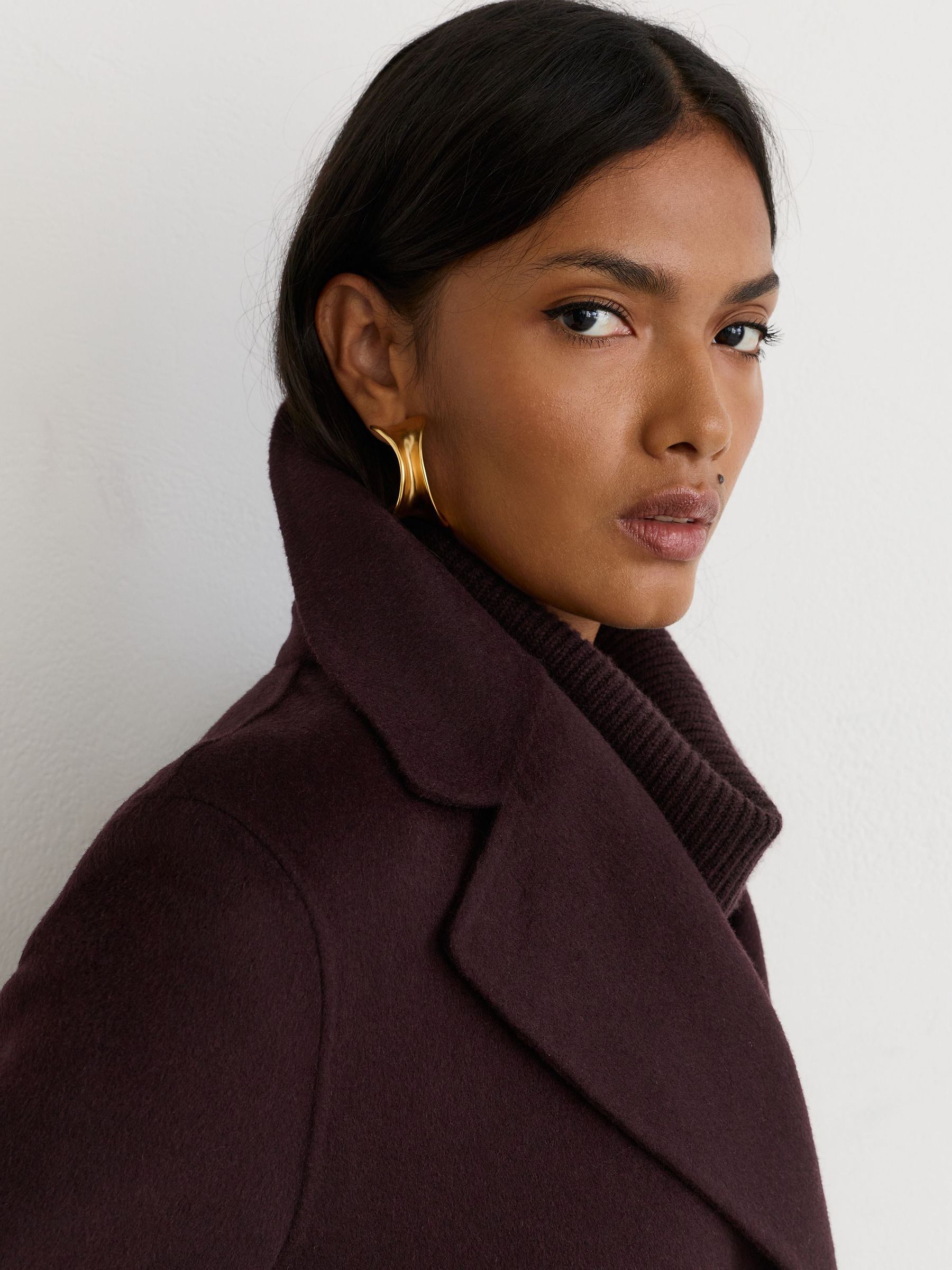 Wool-Blend Double-Breasted Blindseam Coat in Grape - Image 3 of 8