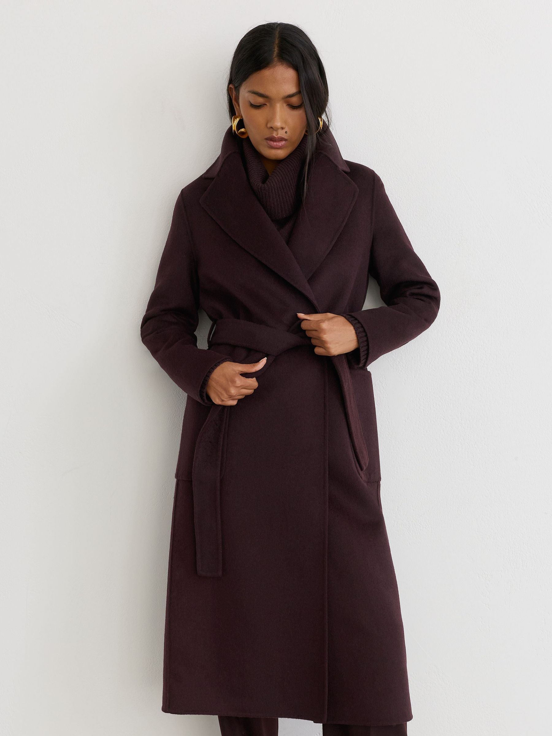 Wool-Blend Double-Breasted Blindseam Coat in Grape - Image 4 of 8
