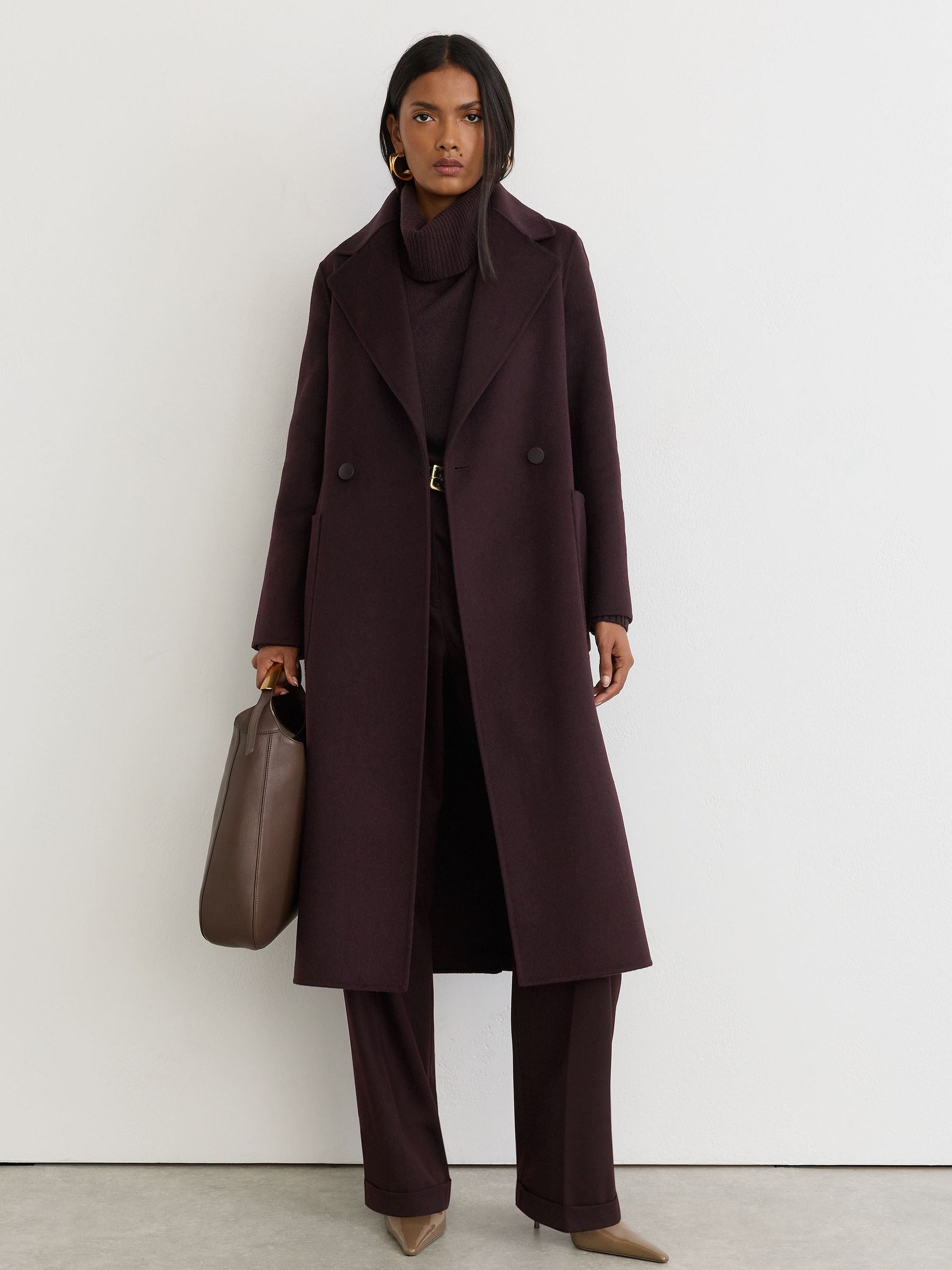 Wool-Blend Double-Breasted Blindseam Coat in Grape - Image 7 of 8