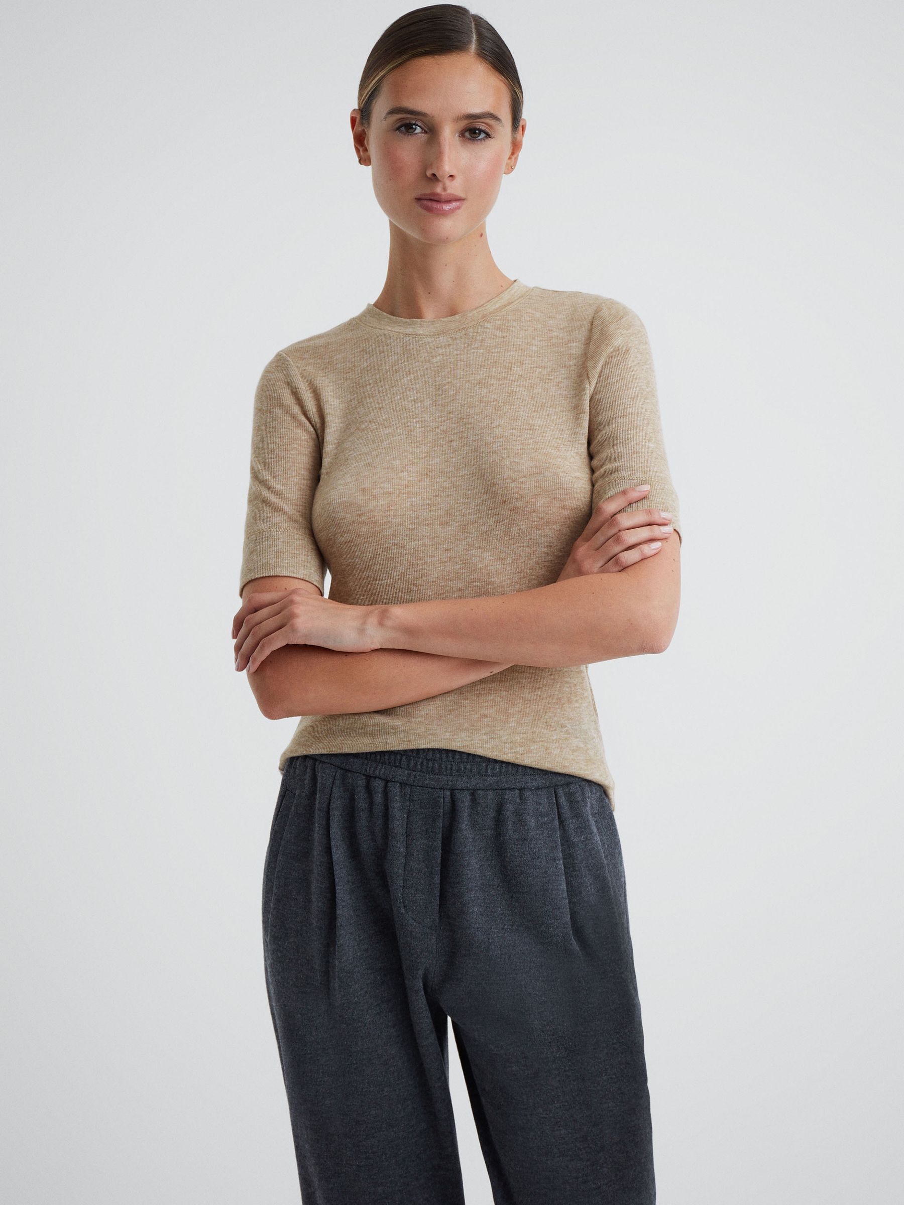Casual Wool Marl T-Shirt in Neutral - Image 1 of 5