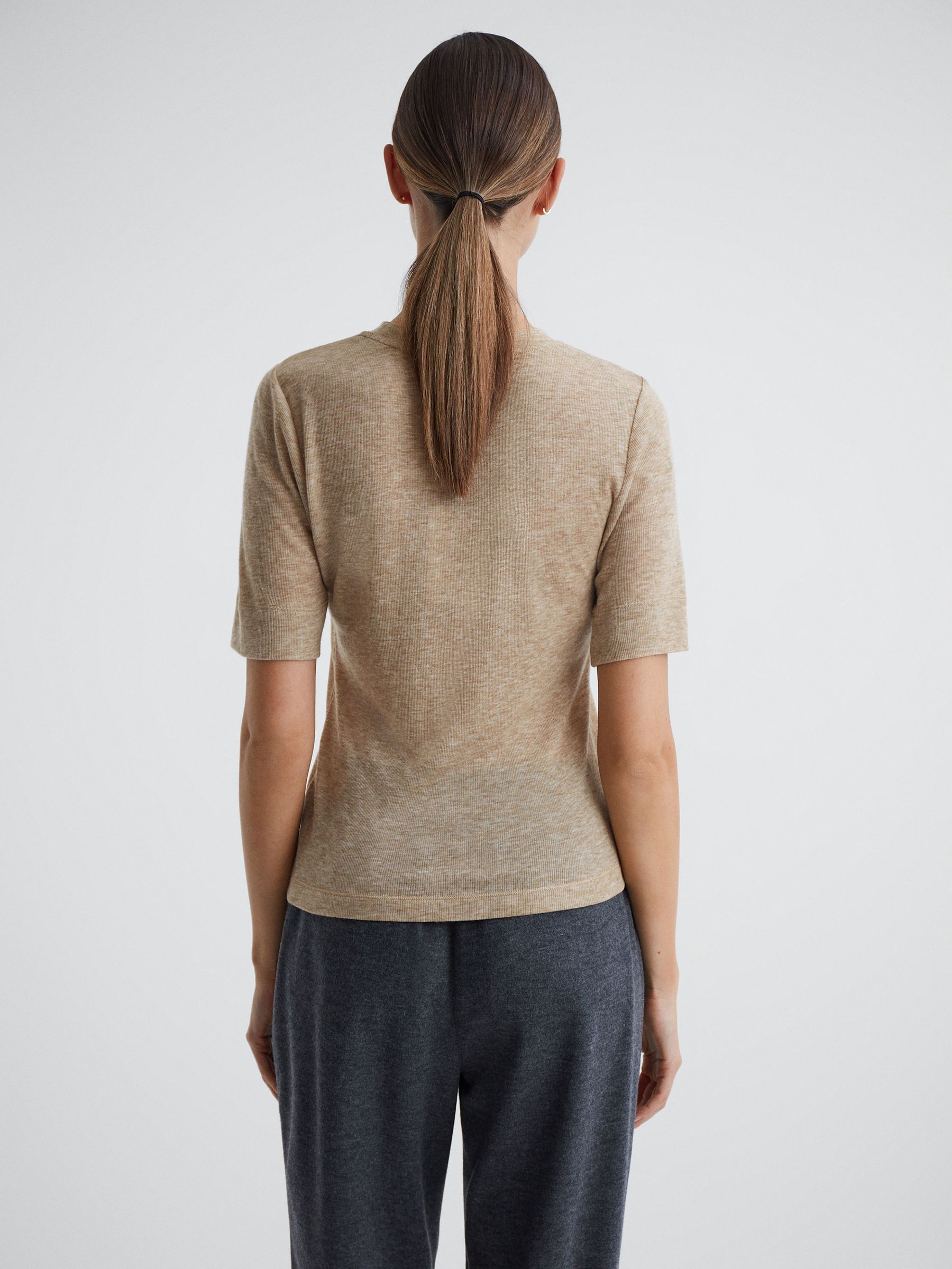 Casual Wool Marl T-Shirt in Neutral - Image 4 of 5