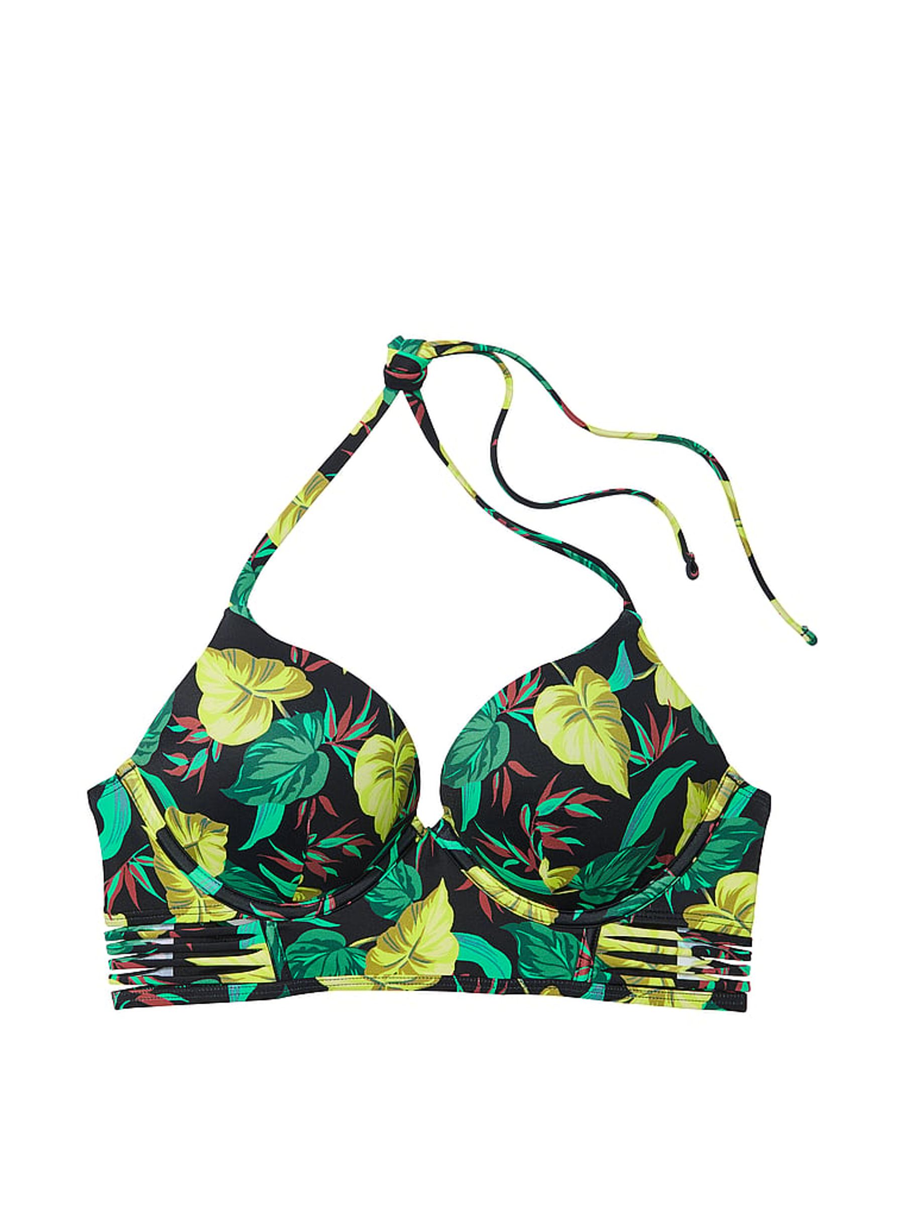 Vintage Leaves Black Add 2 Cups Push Up Archive Swim Bikini Top - Image 3 of 3