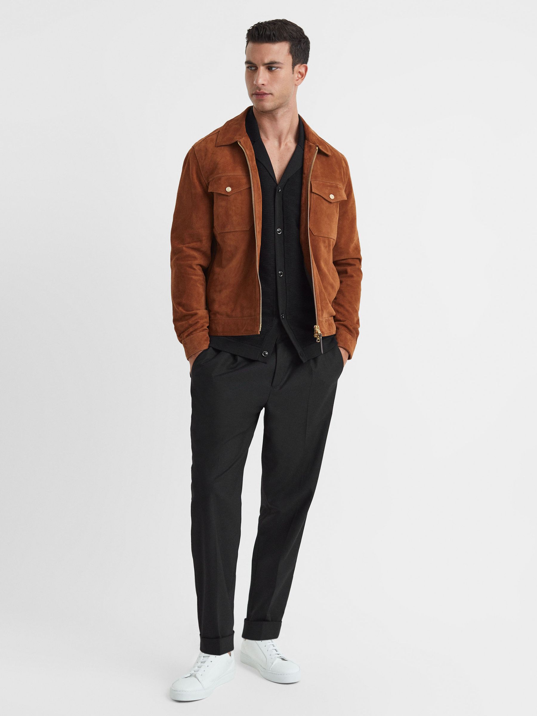 Textured Cuban Collar Button-Through Shirt in Black - Image 3 of 5