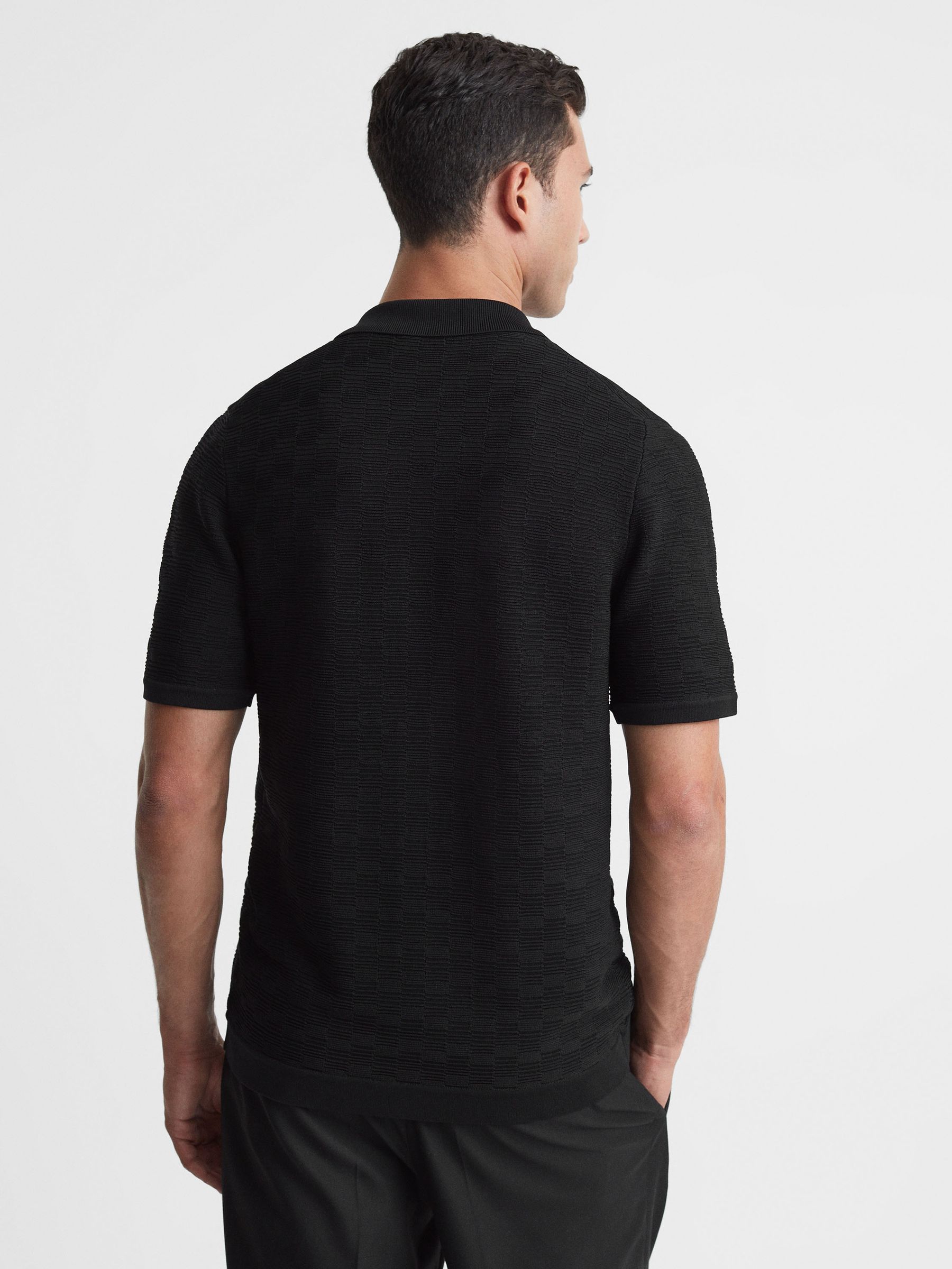 Textured Cuban Collar Button-Through Shirt in Black - Image 5 of 5