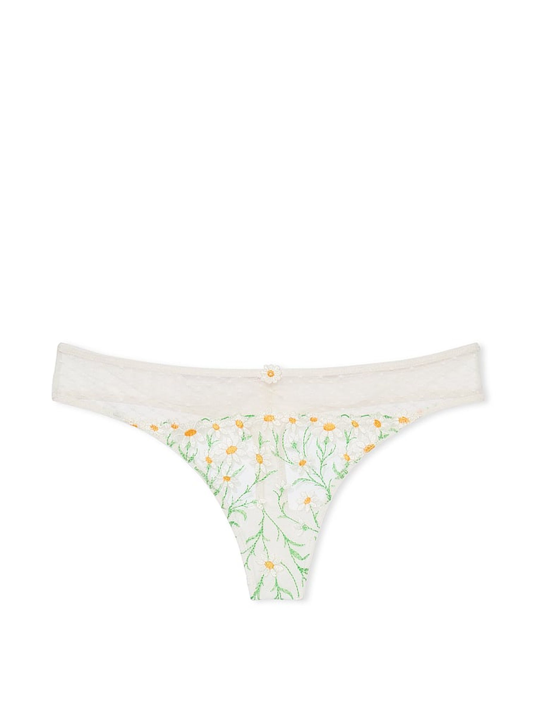 Daisy Embroidery White Thong Knickers - Image 3 of 4