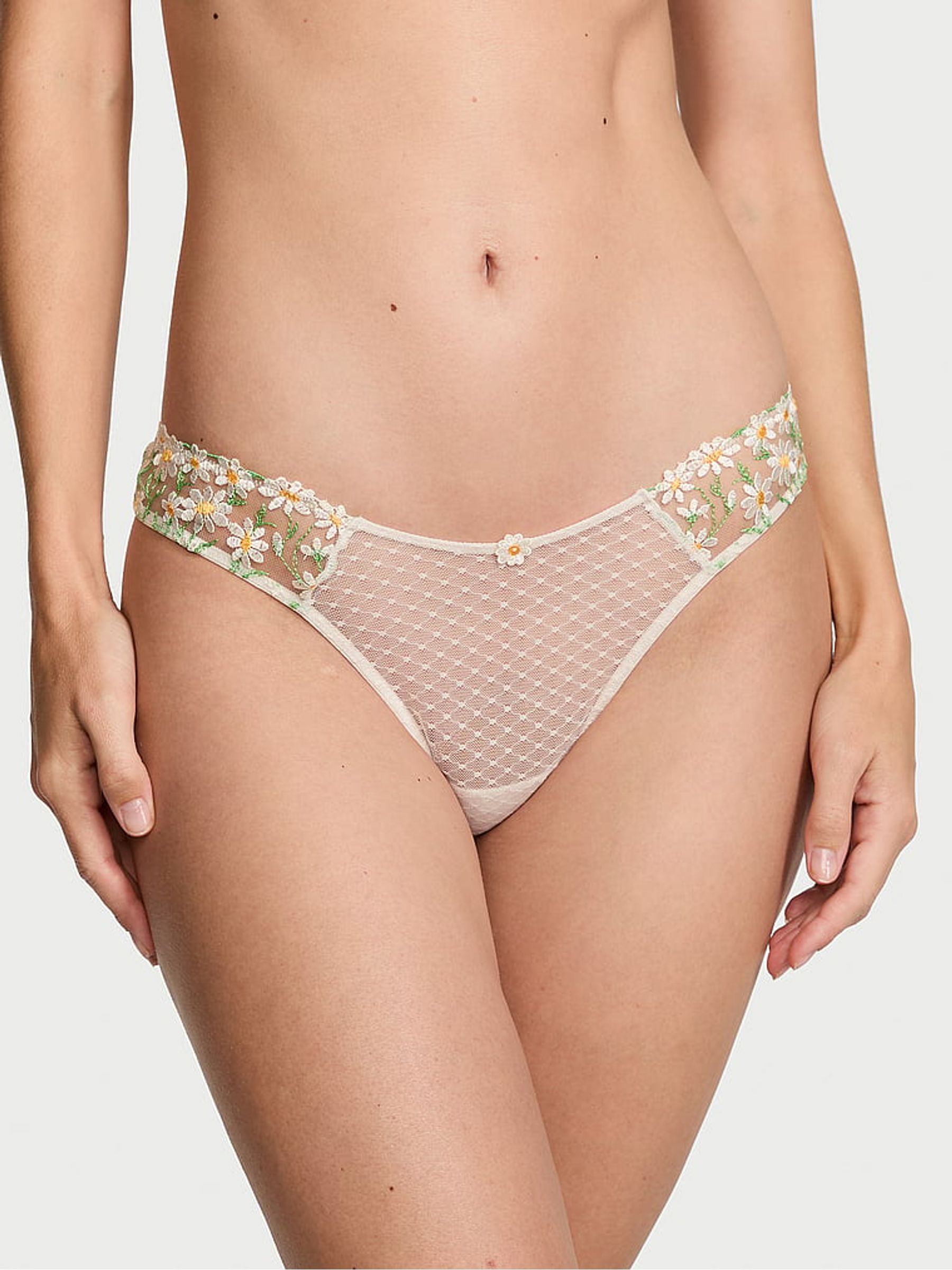 Daisy Embroidery White Brazilian Knickers - Image 1 of 1