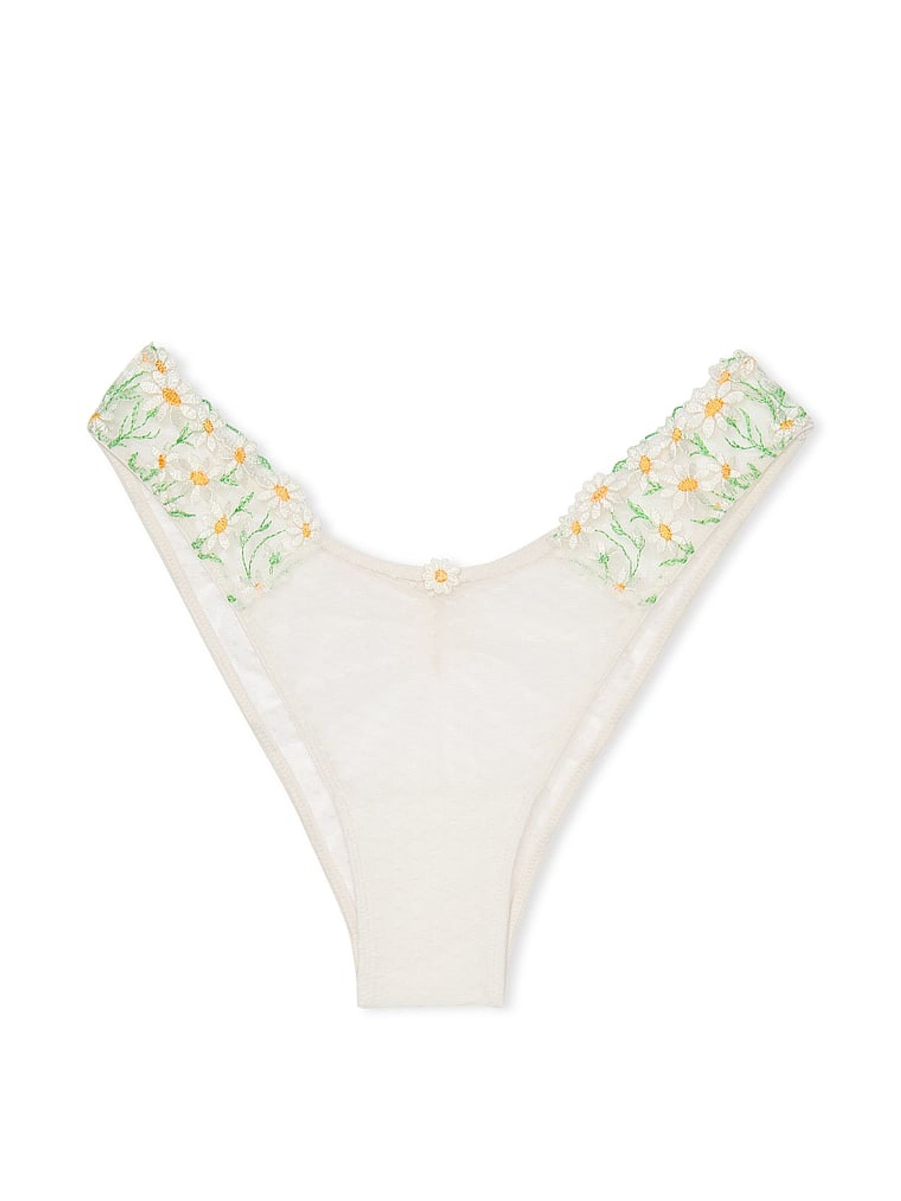 Daisy Embroidery White Brazilian Knickers - Image 3 of 4