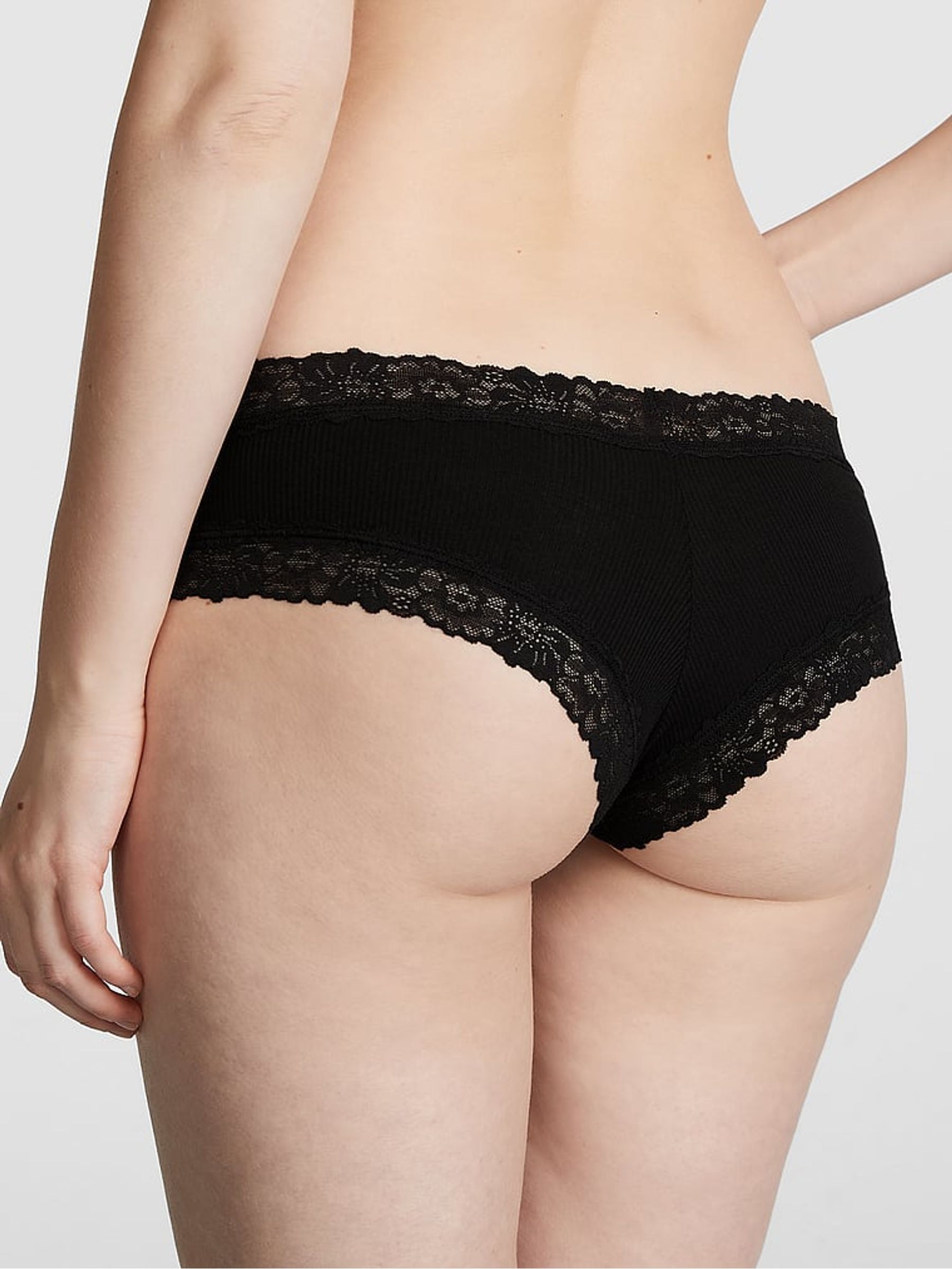 Pure Black Lace Trim Rib Cheeky Knickers - Image 2 of 3