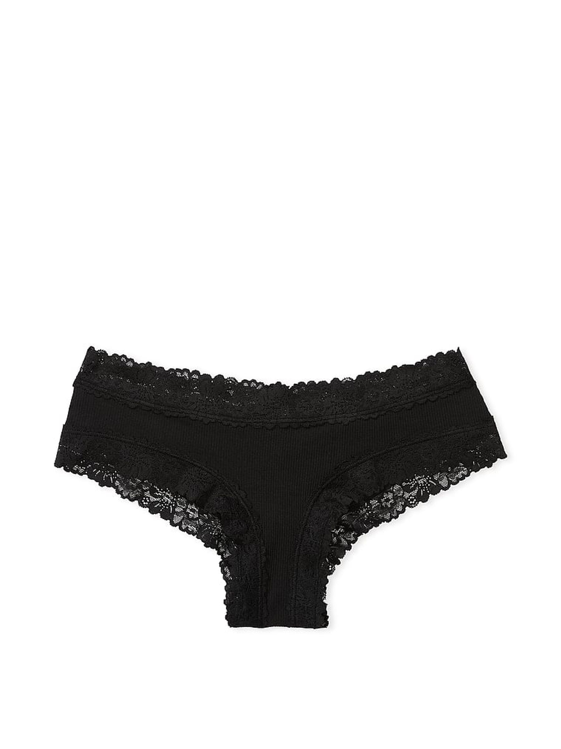 Pure Black Lace Trim Rib Cheeky Knickers - Image 3 of 3