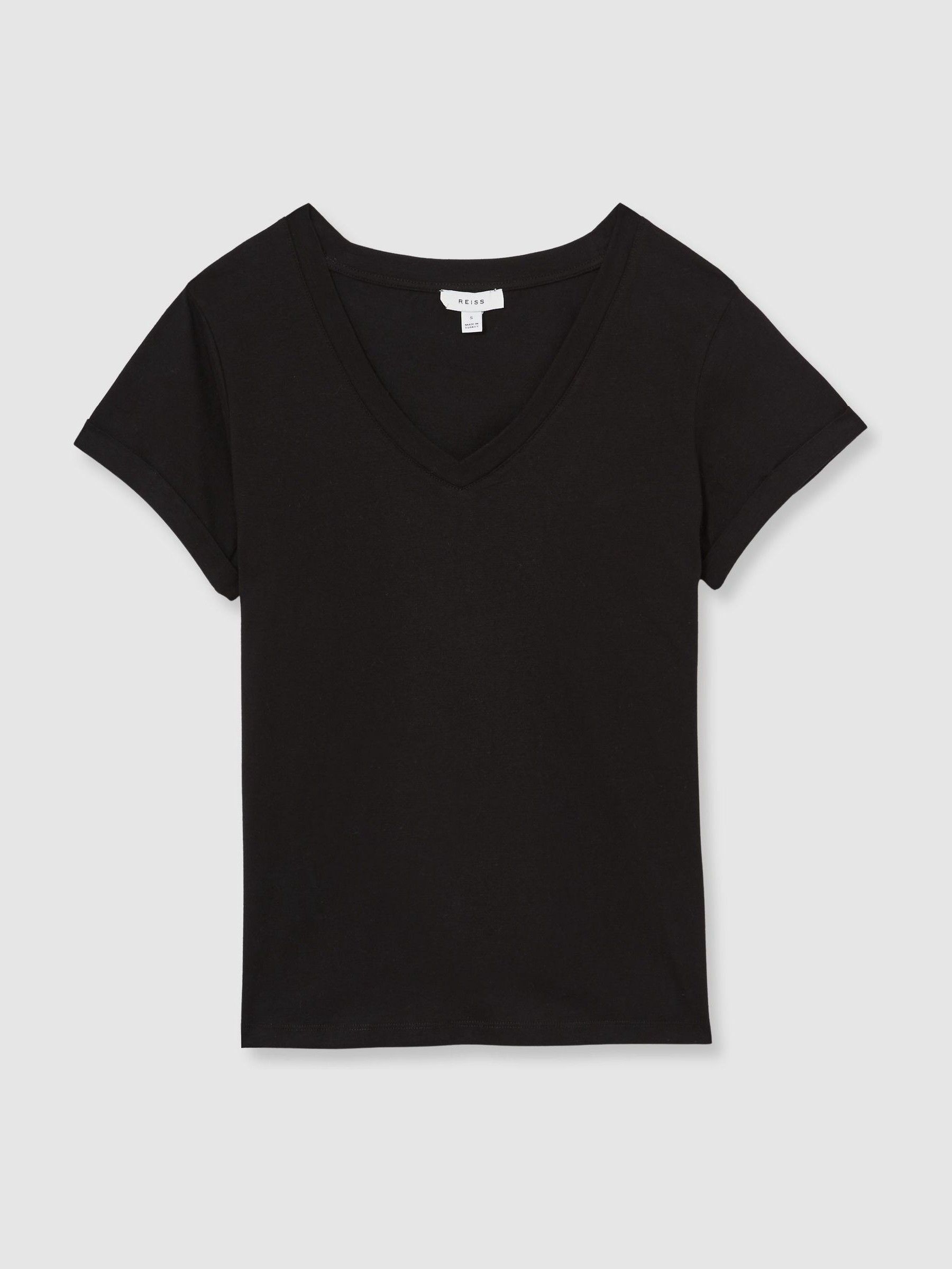 Cotton-Jersey V-Neck T-Shirt in Black - Image 2 of 6