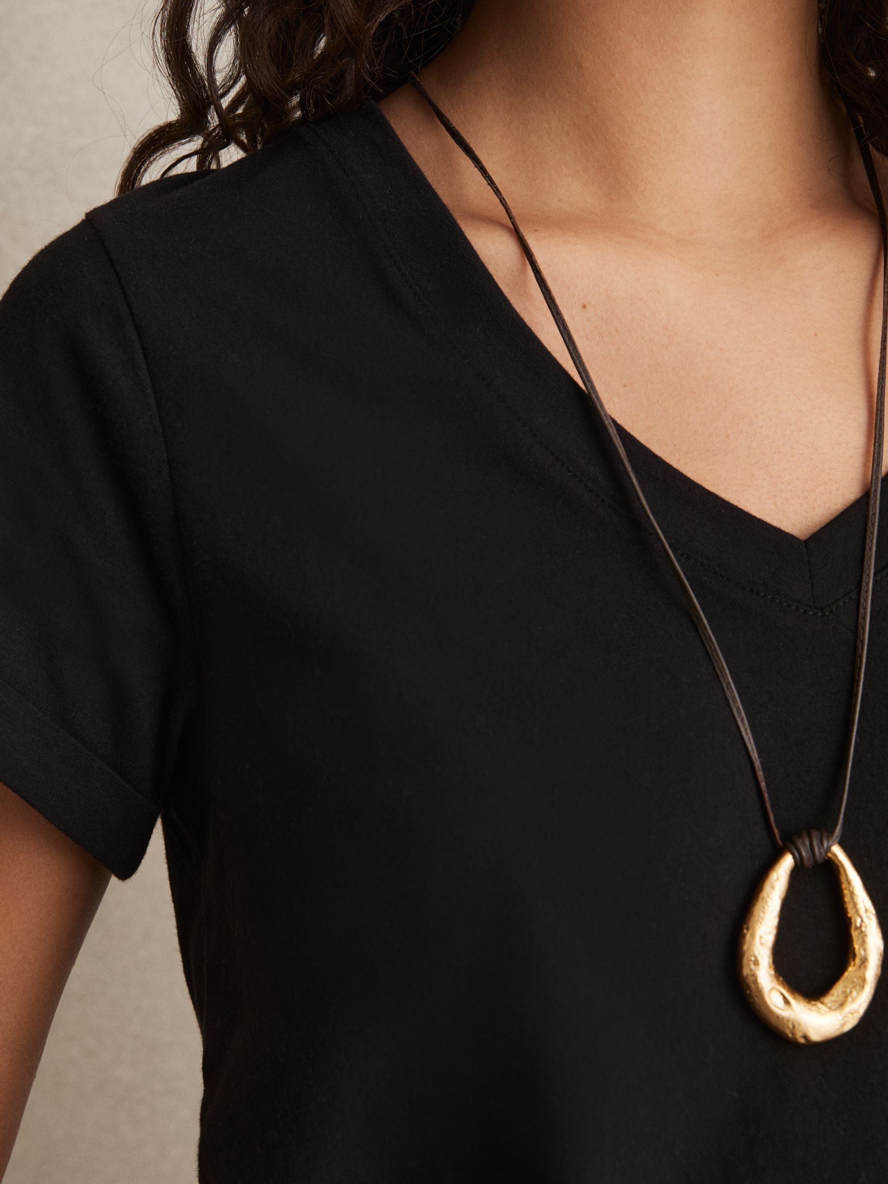 Cotton-Jersey V-Neck T-Shirt in Black - Image 4 of 6