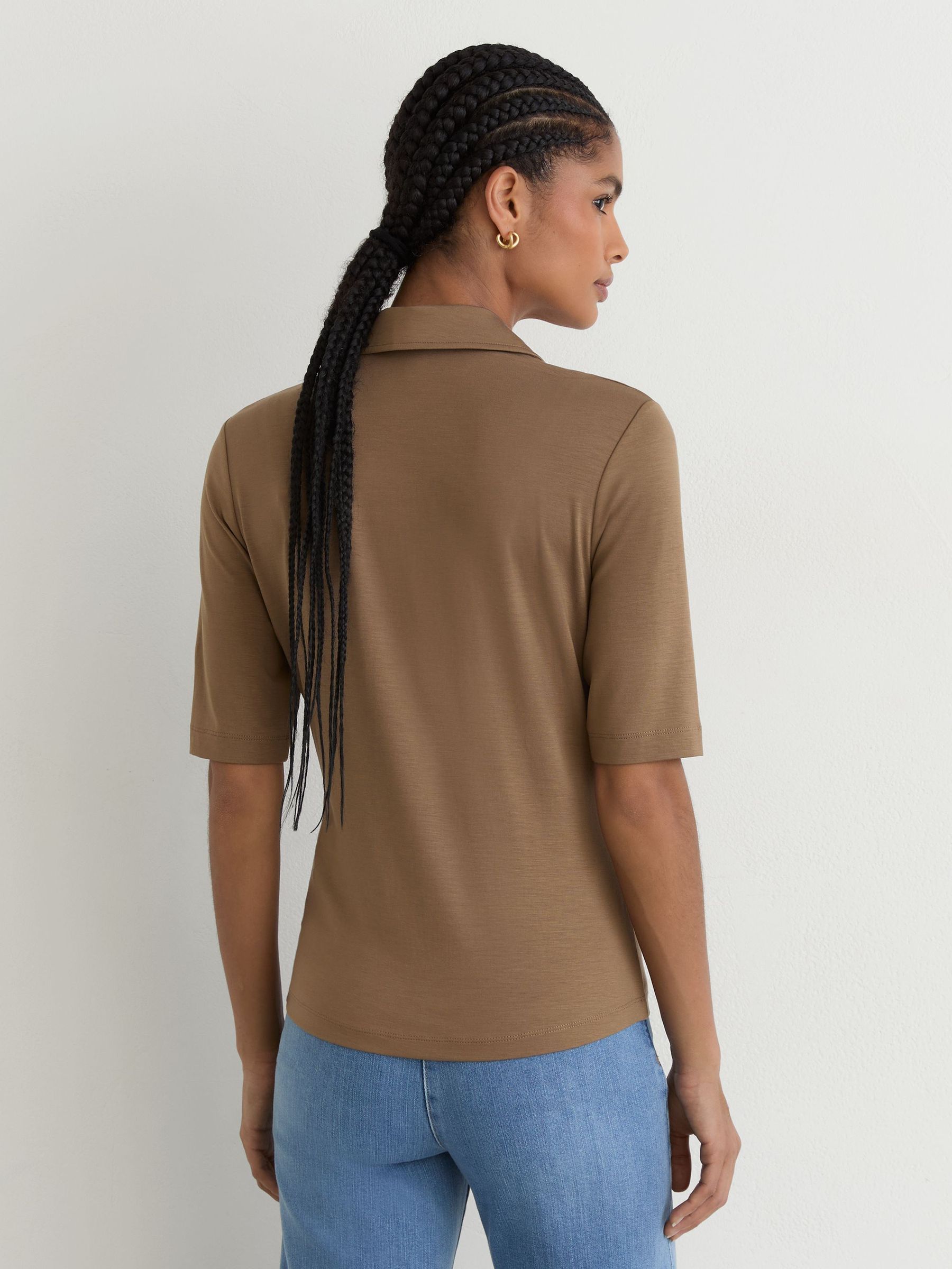 Jersey Half-Zip Polo Top in Taupe Brown - Image 5 of 6