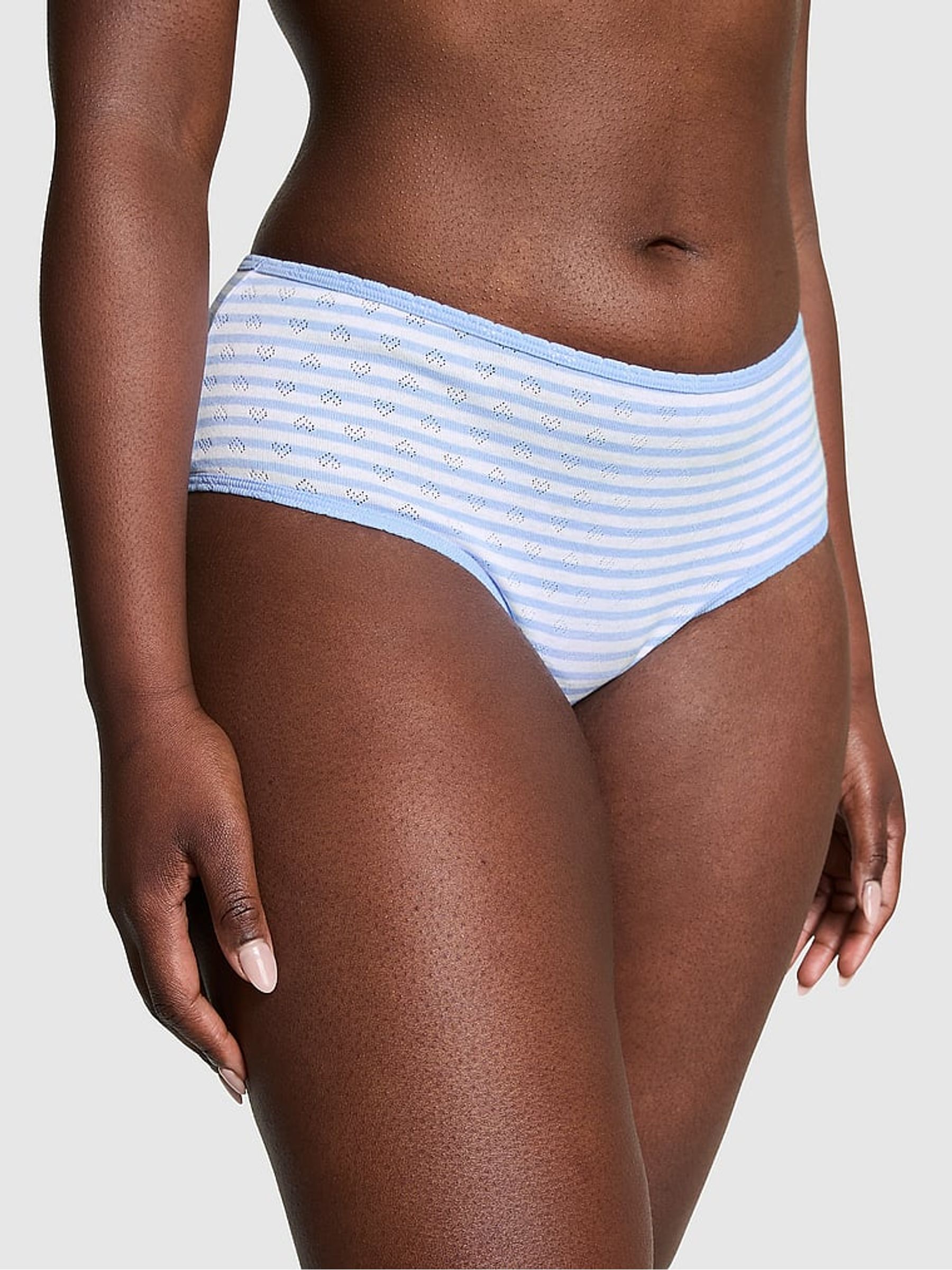 Harbor Blue Stripe Pointelle Cheeky Cotton Short Knickers - Image 1 of 3