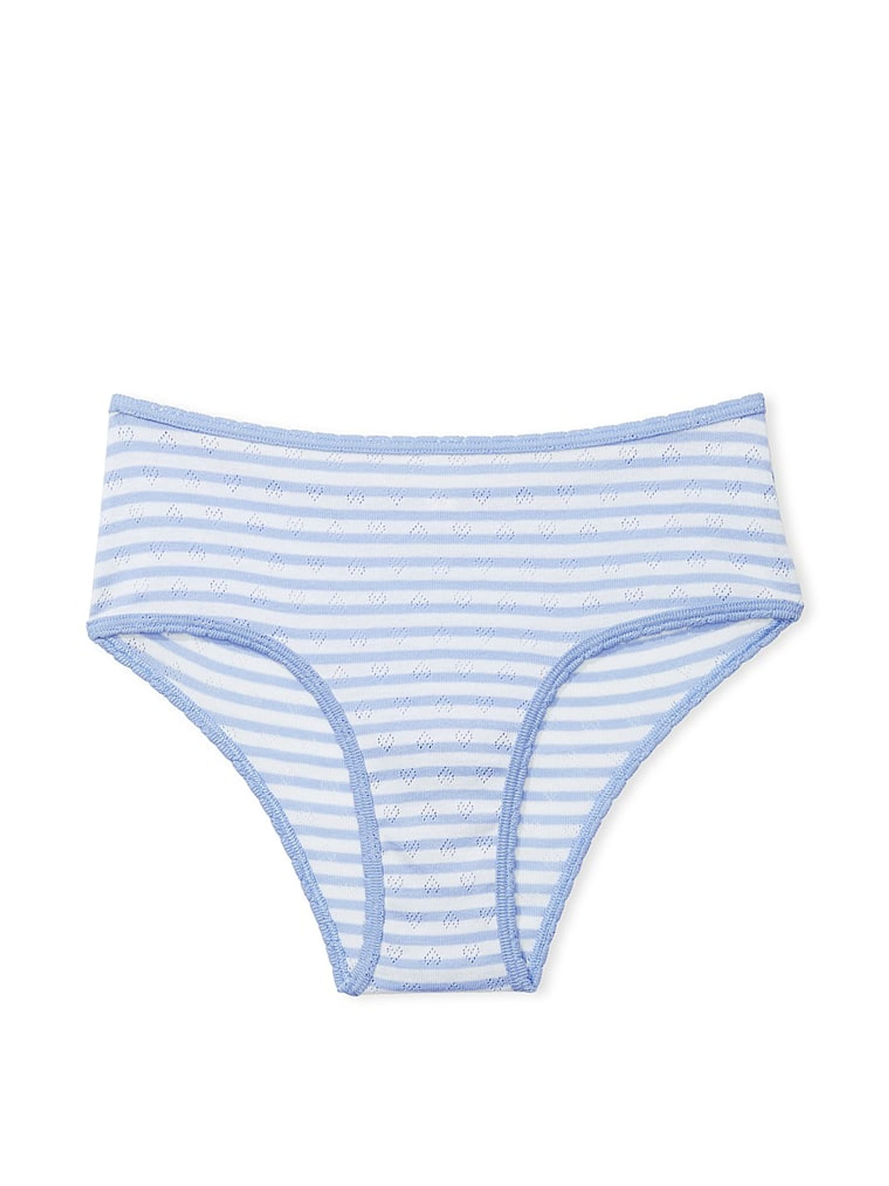 Harbor Blue Stripe Pointelle Cheeky Cotton Short Knickers - Image 3 of 3