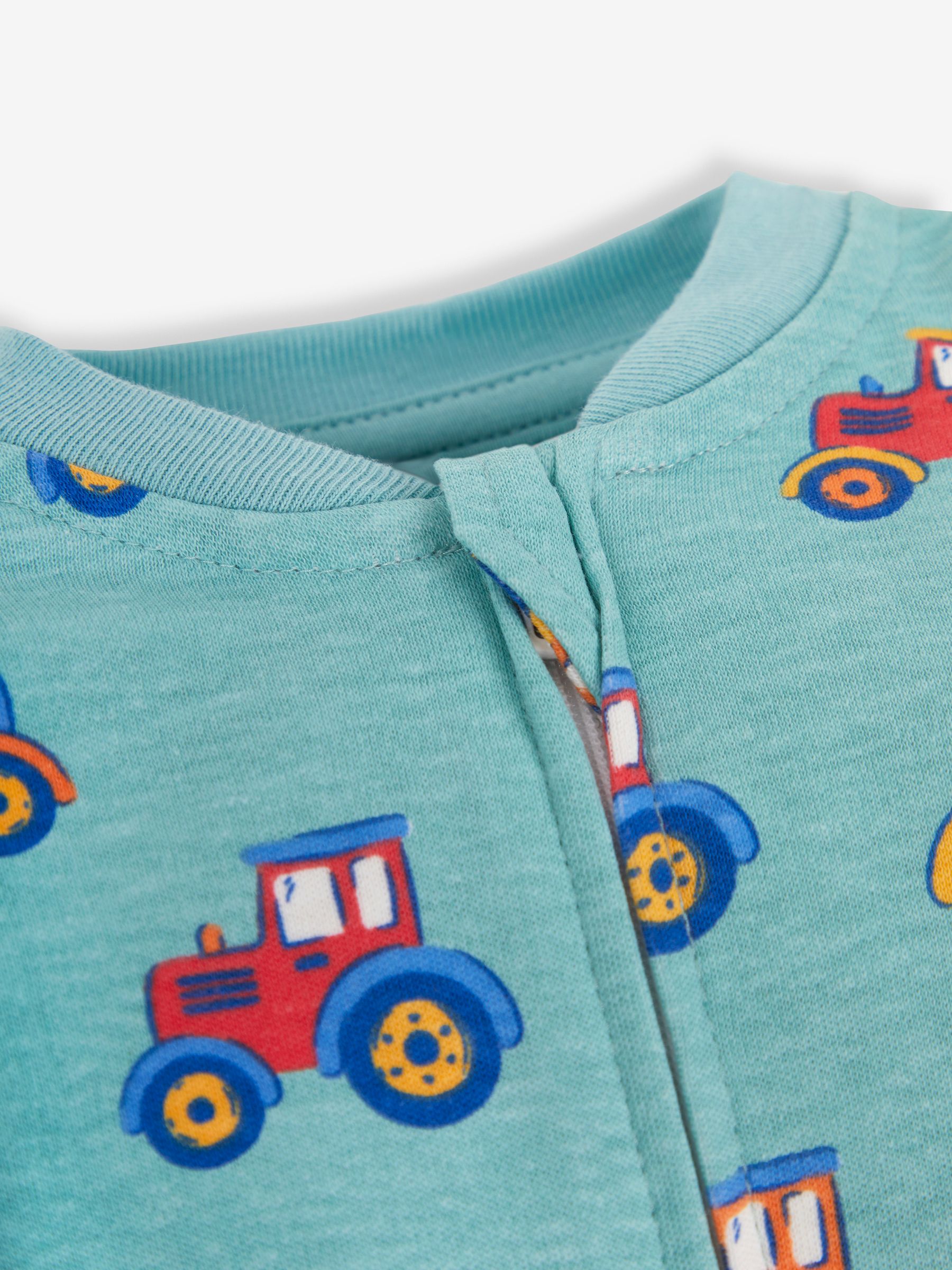 Teal Tractor Print Zip Cotton Baby Sleepsuit - Image 2 of 3