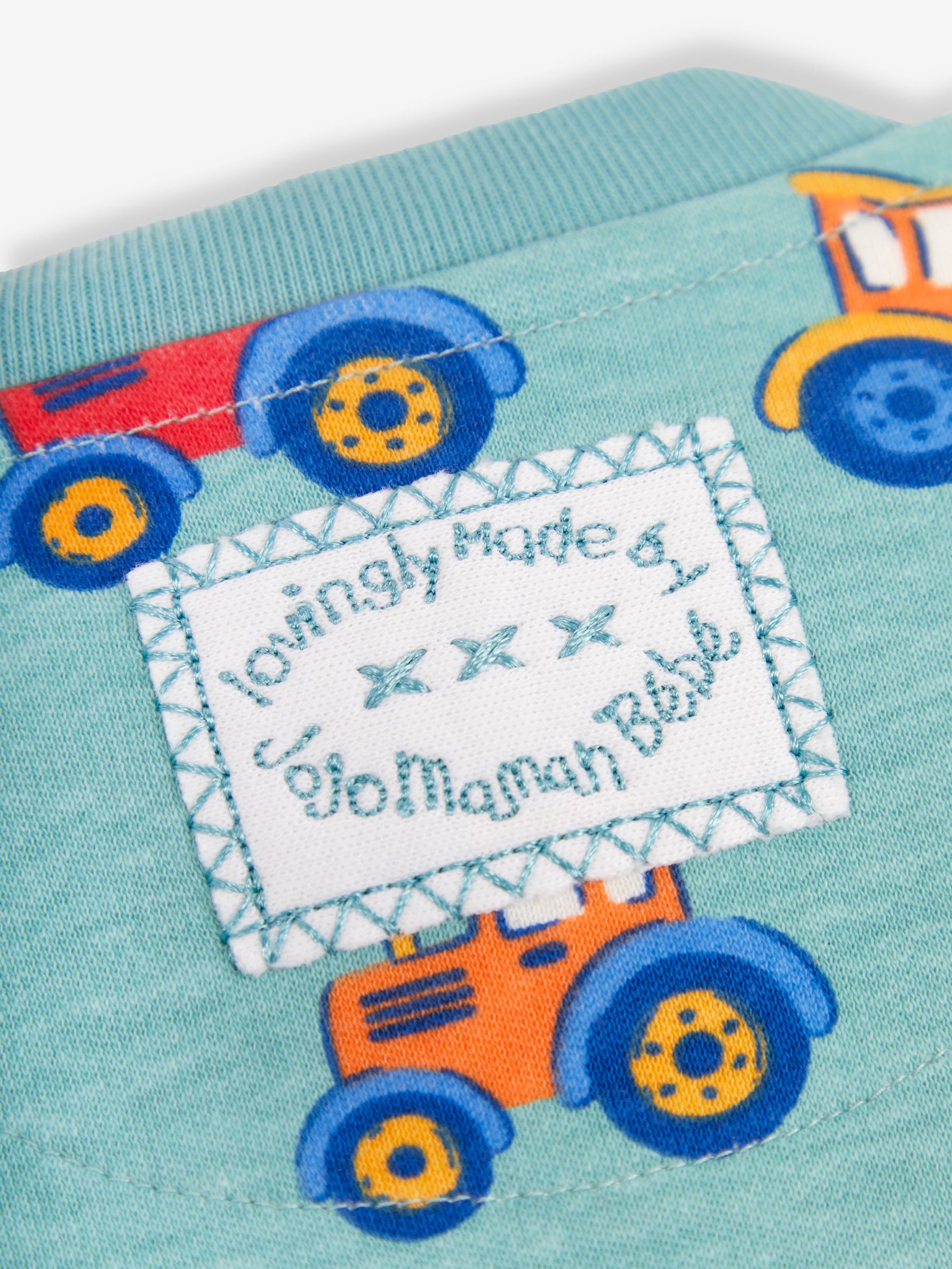 Teal Tractor Print Zip Cotton Baby Sleepsuit - Image 3 of 3