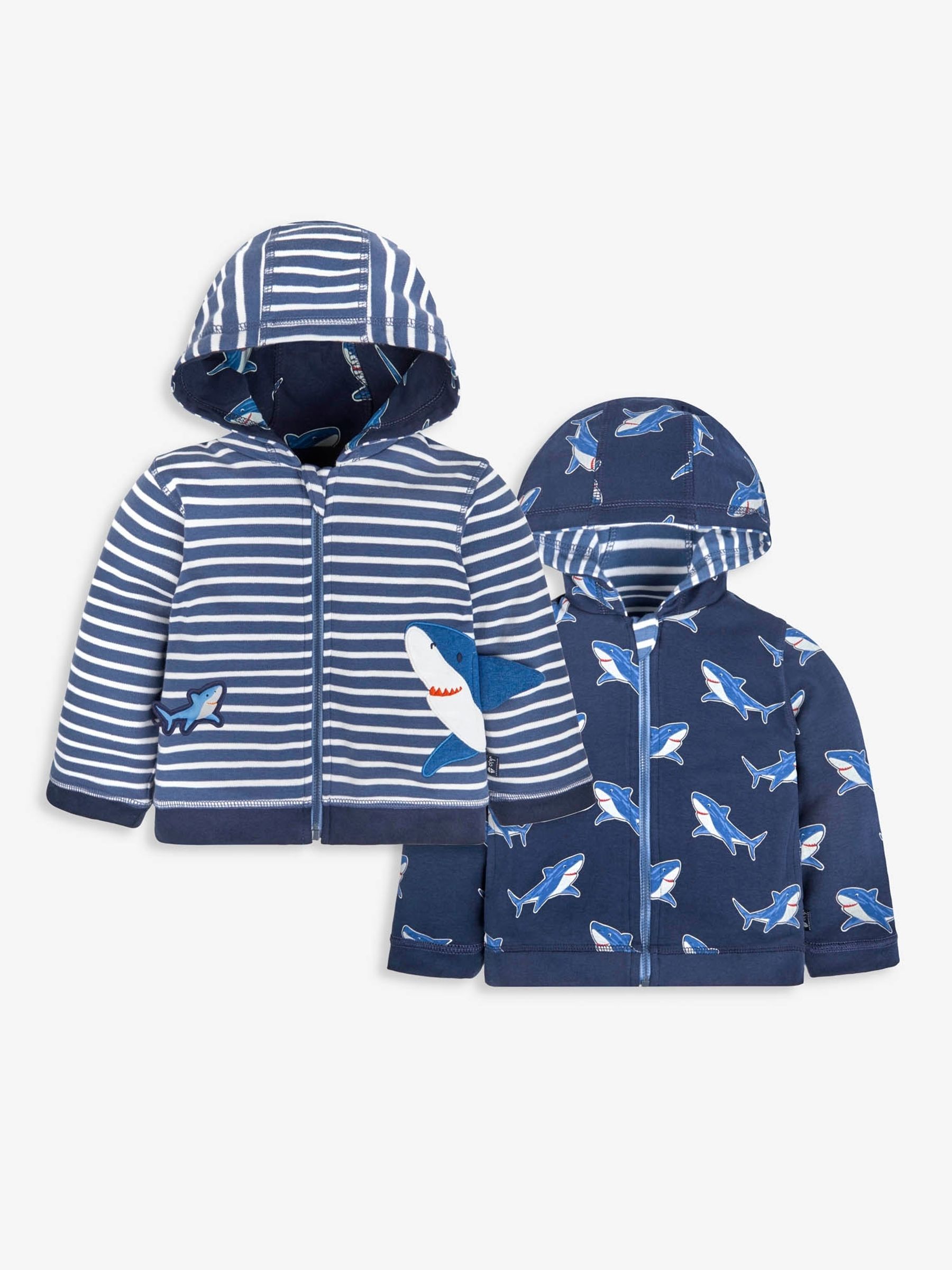 Navy Shark Appliqué With Pet In Pocket Reversible Hoodie - Image 1 of 6