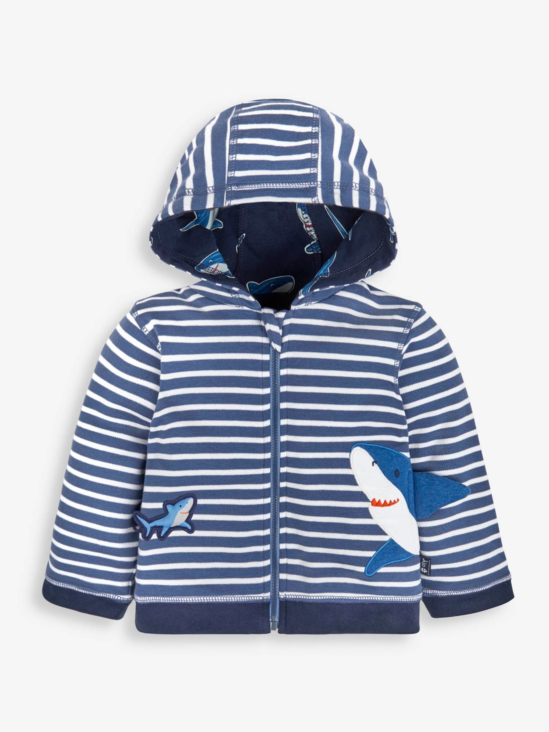Navy Shark Appliqué With Pet In Pocket Reversible Hoodie - Image 2 of 6