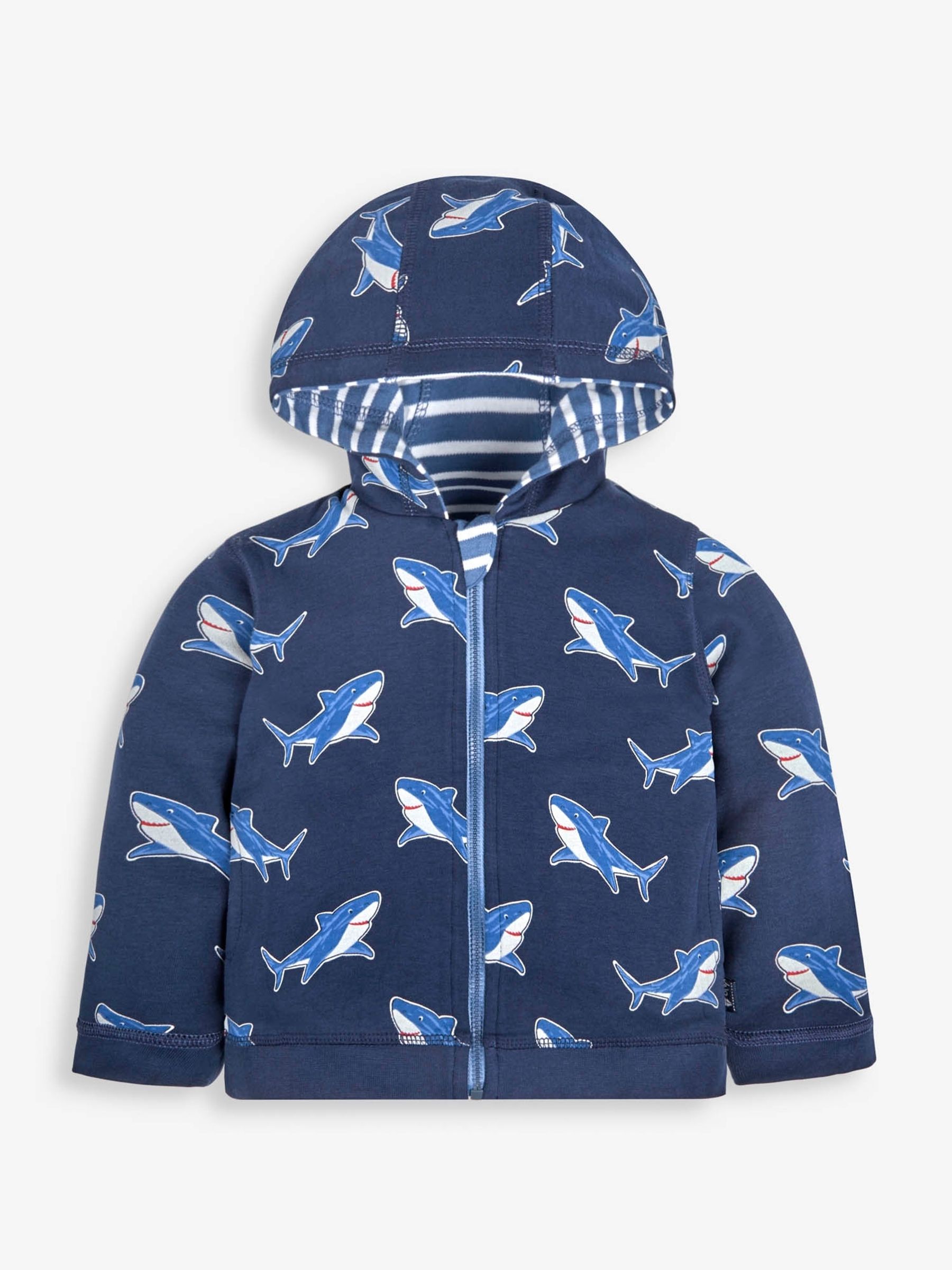 Navy Shark Appliqué With Pet In Pocket Reversible Hoodie - Image 3 of 6
