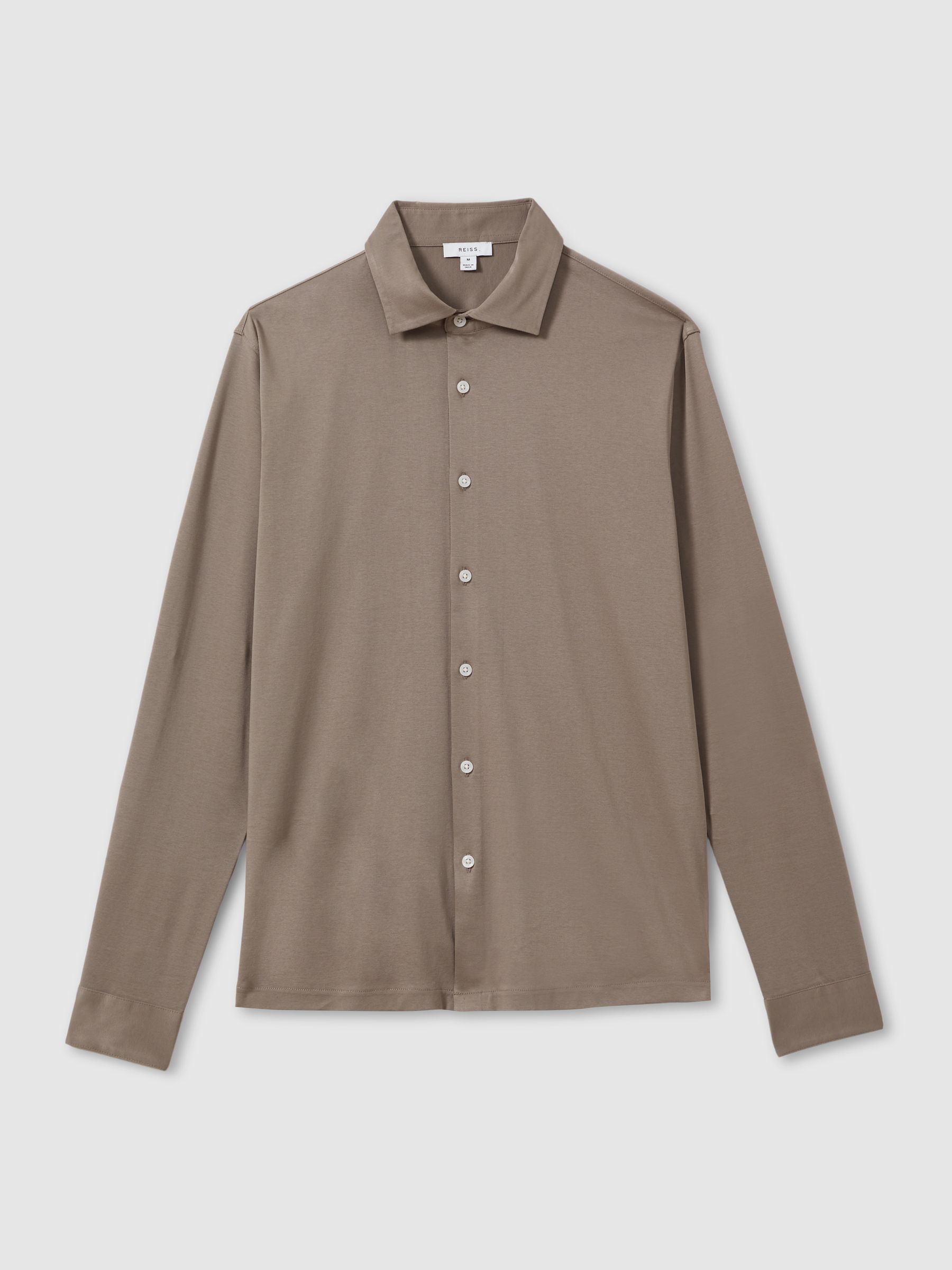 Slim Fit Mercerised Cotton Jersey Shirt in Cinder - Image 2 of 5 Slim Fit Mercerised Cotton Jersey Shirt in Cinder - Image 2 of 5