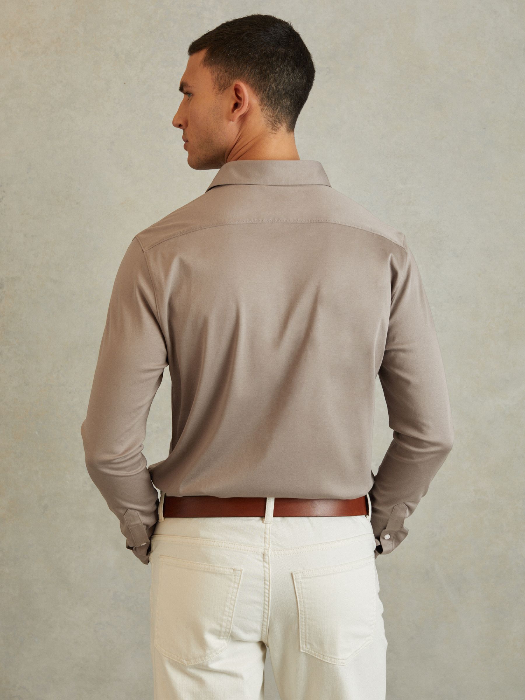 Slim Fit Mercerised Cotton Jersey Shirt in Cinder - Image 4 of 5