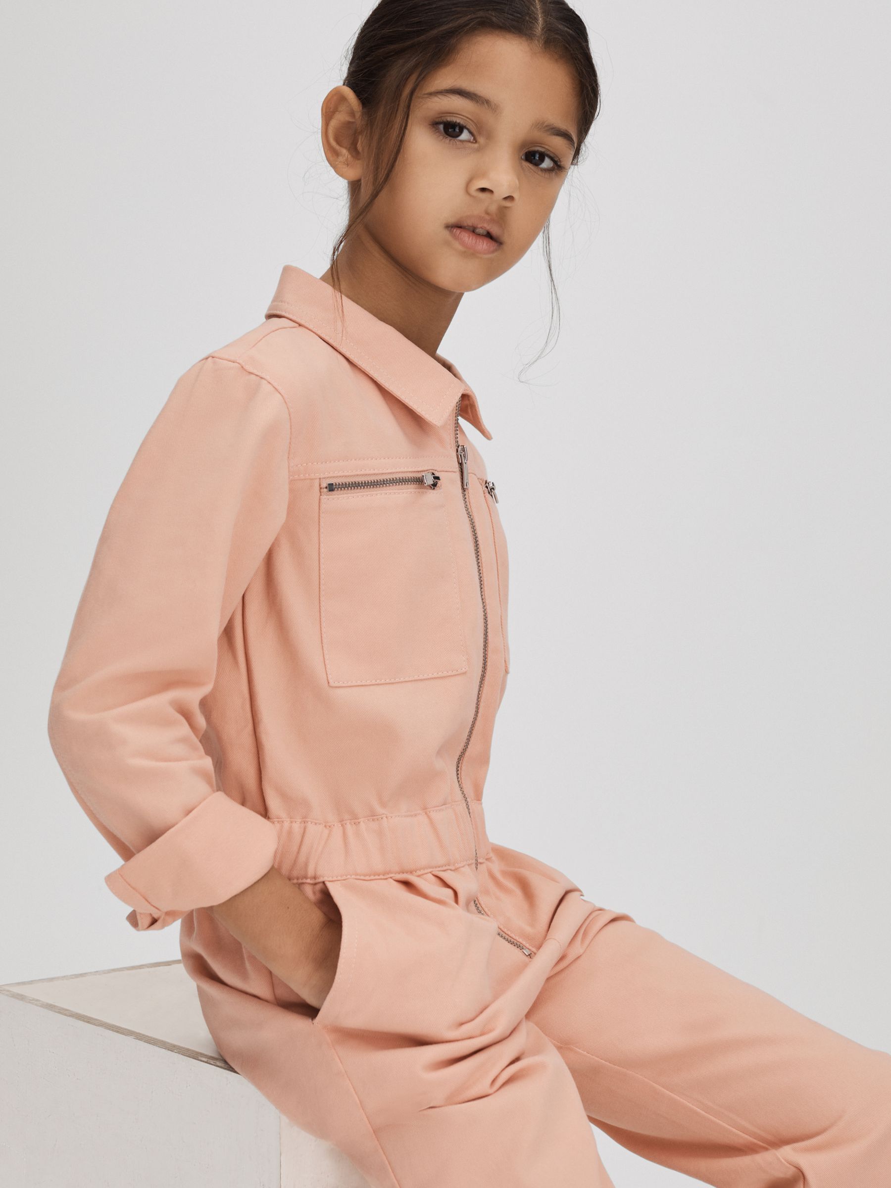9-13 yrs Denim Jumpsuit in Pink - Image 1 of 6