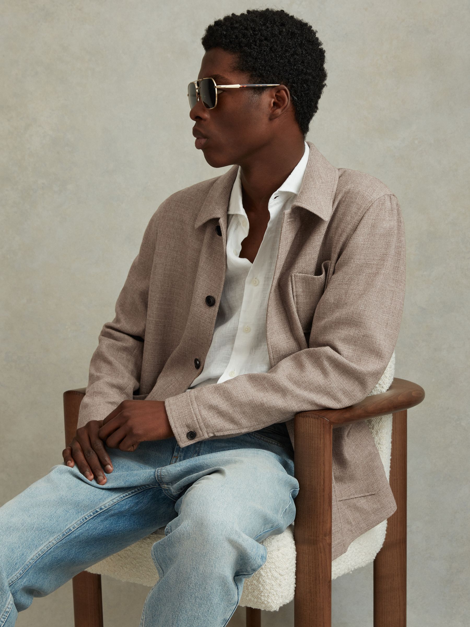 Wool Blend Button-Through Overshirt in Mocha - Image 1 of 6