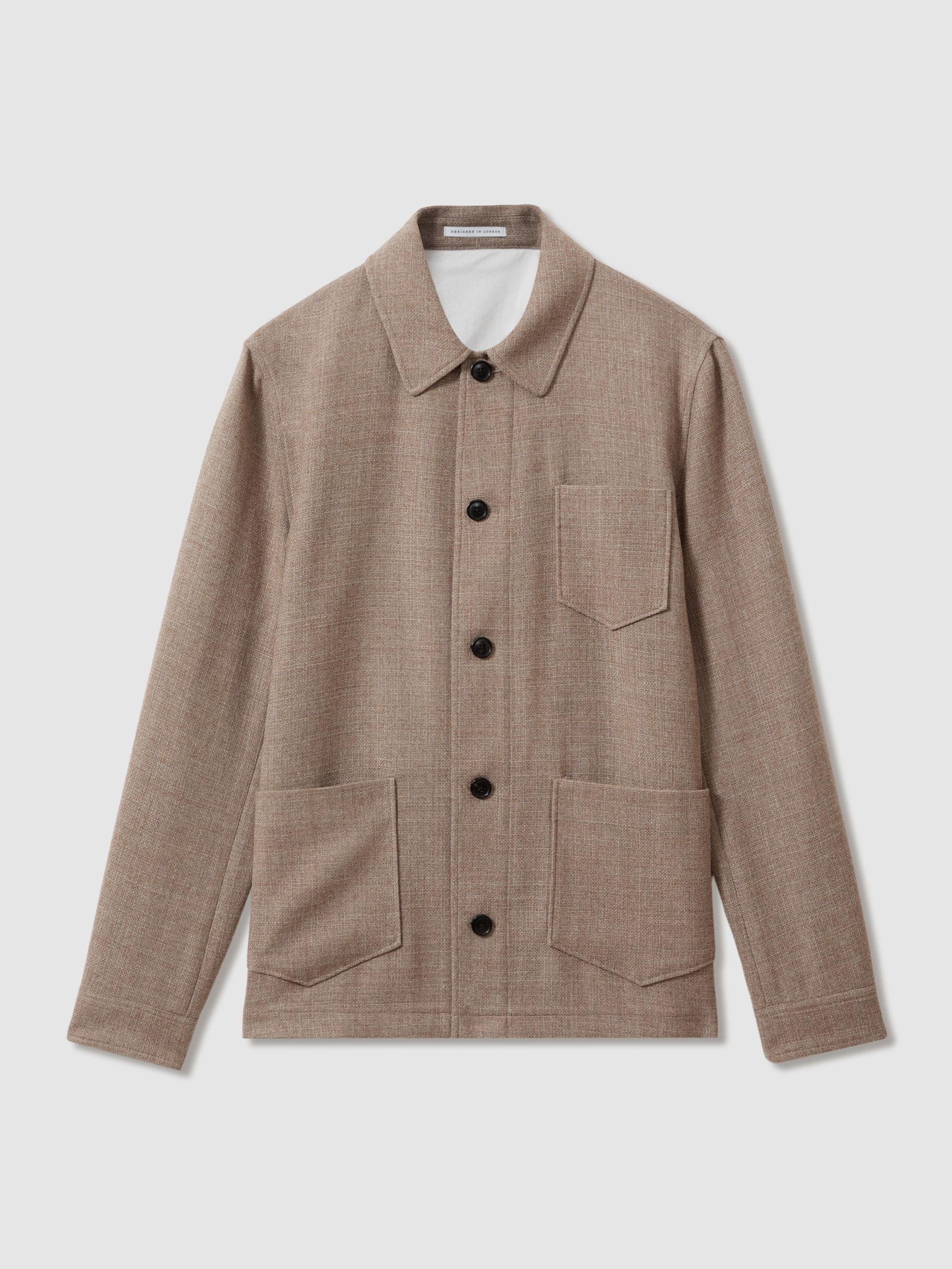 Wool Blend Button-Through Overshirt in Mocha - Image 2 of 6