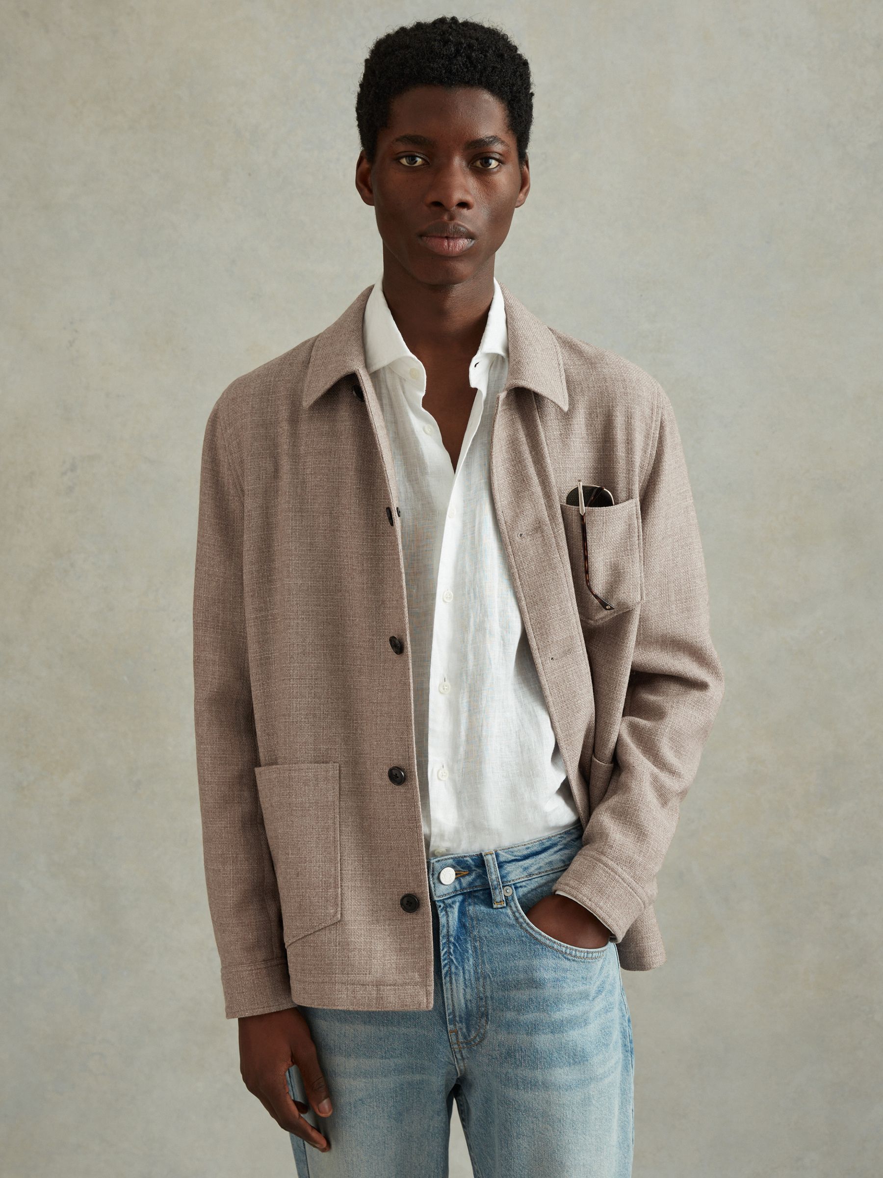 Wool Blend Button-Through Overshirt in Mocha - Image 3 of 6