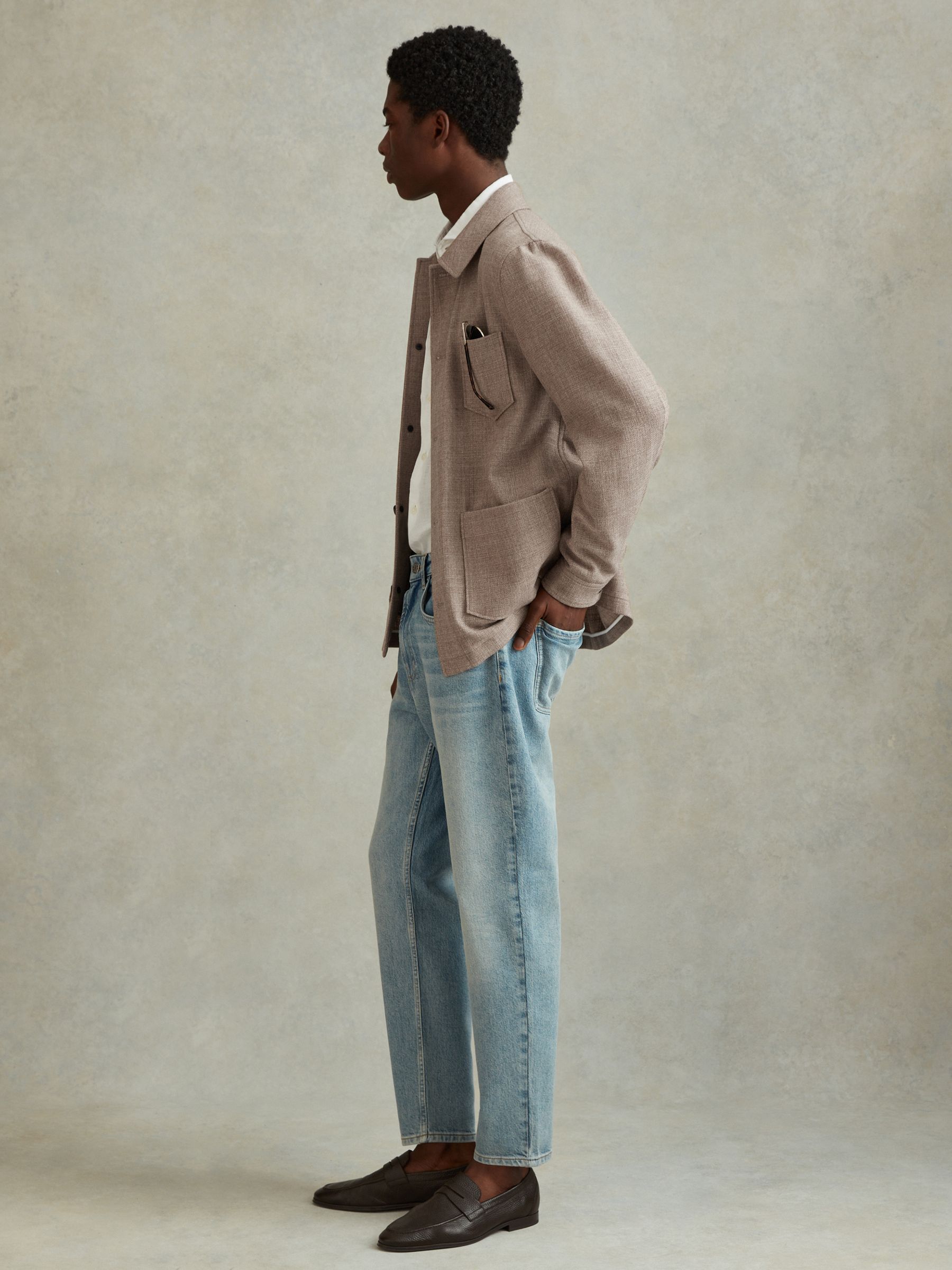 Wool Blend Button-Through Overshirt in Mocha - Image 4 of 6