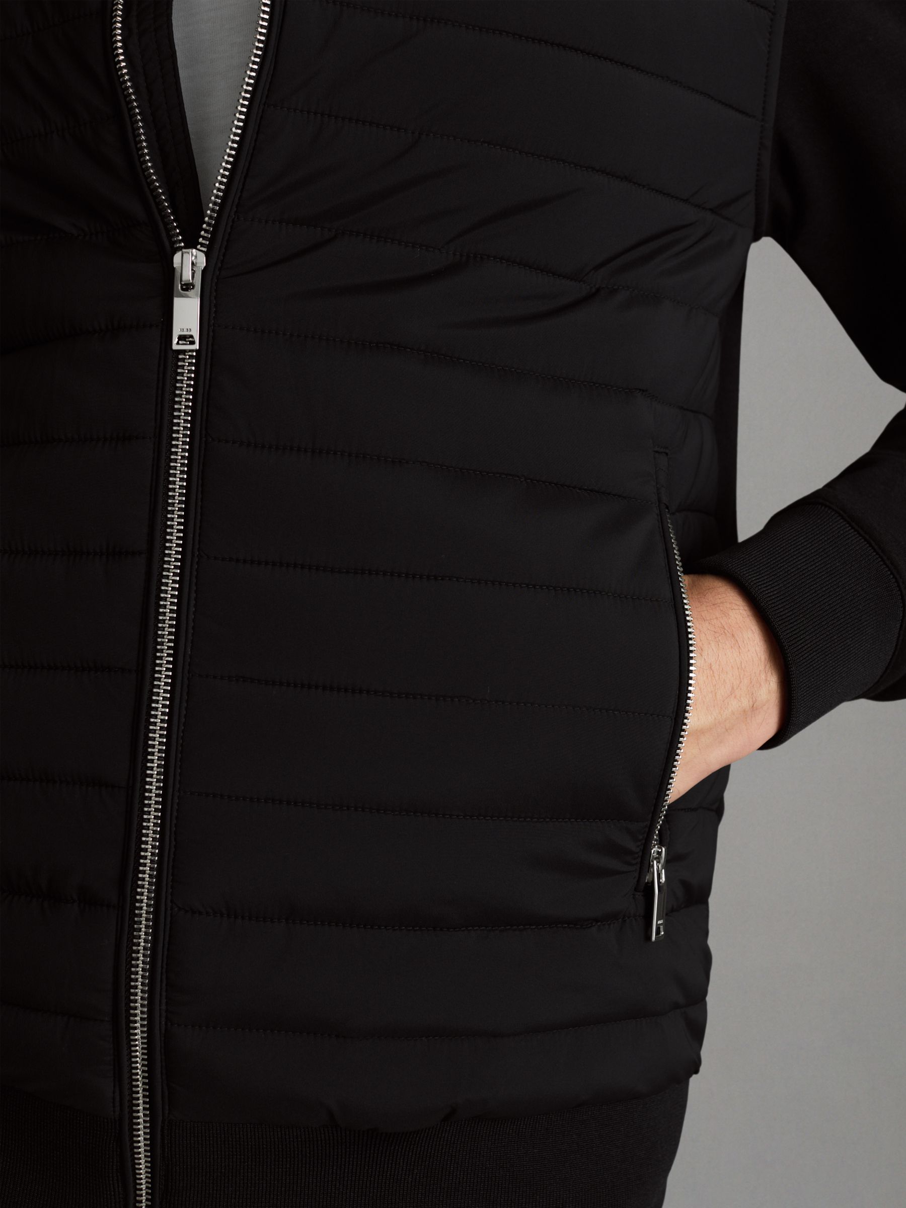 Hybrid Quilt and Knit Zip-Through Jacket in Black - Image 3 of 6