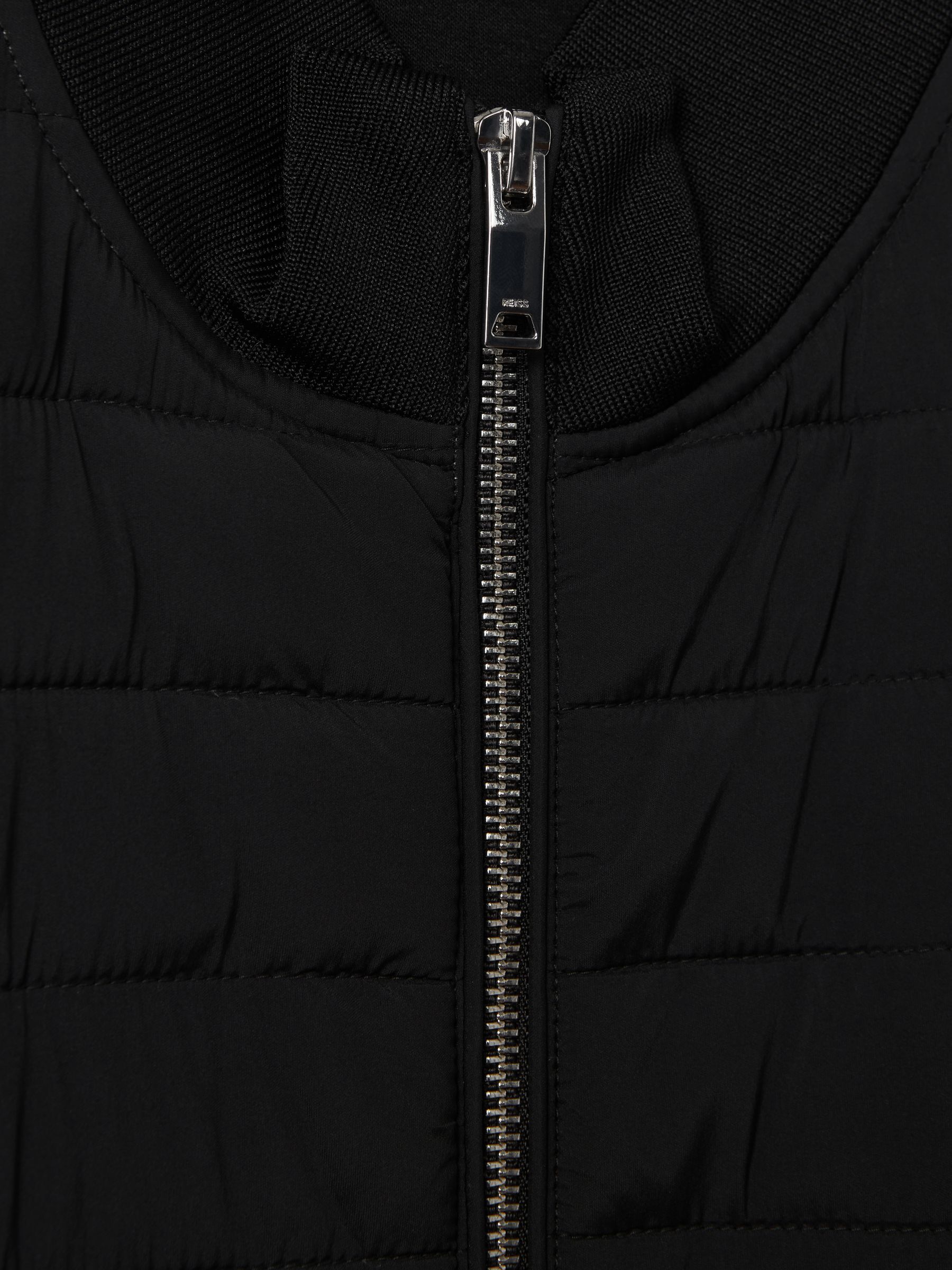 Hybrid Quilt and Knit Zip-Through Jacket in Black - Image 5 of 6