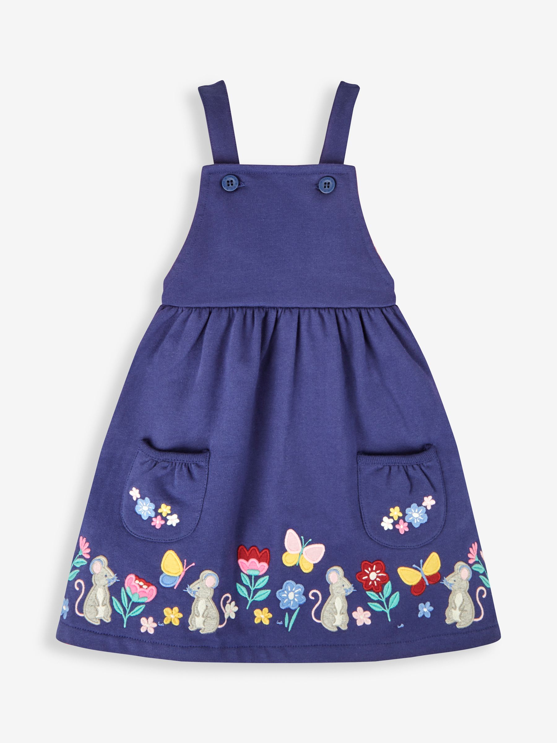 Navy Blue Hedgerow Friends Girls' 2-Piece Appliqué Pinafore Dress & Top Set - Image 3 of 6