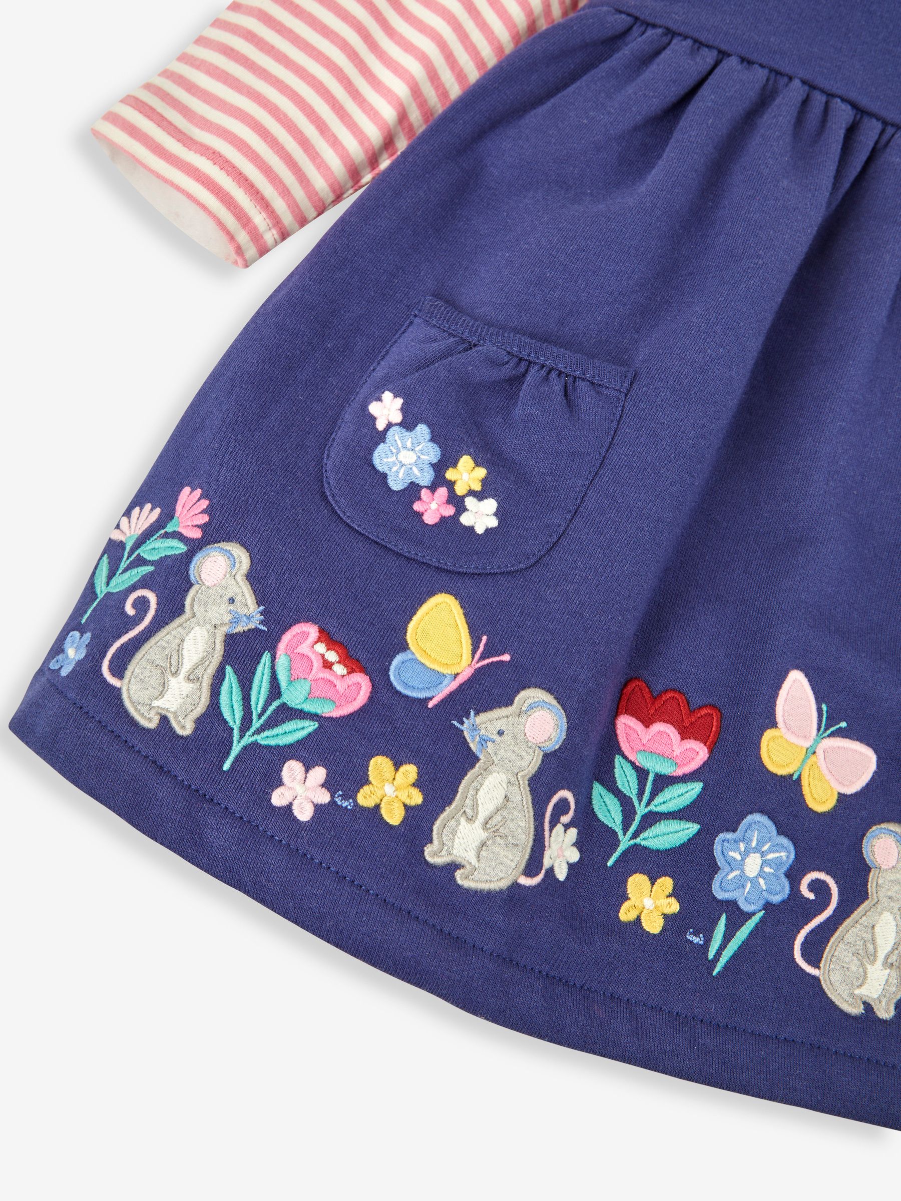 Navy Blue Hedgerow Friends Girls' 2-Piece Appliqué Pinafore Dress & Top Set - Image 6 of 6