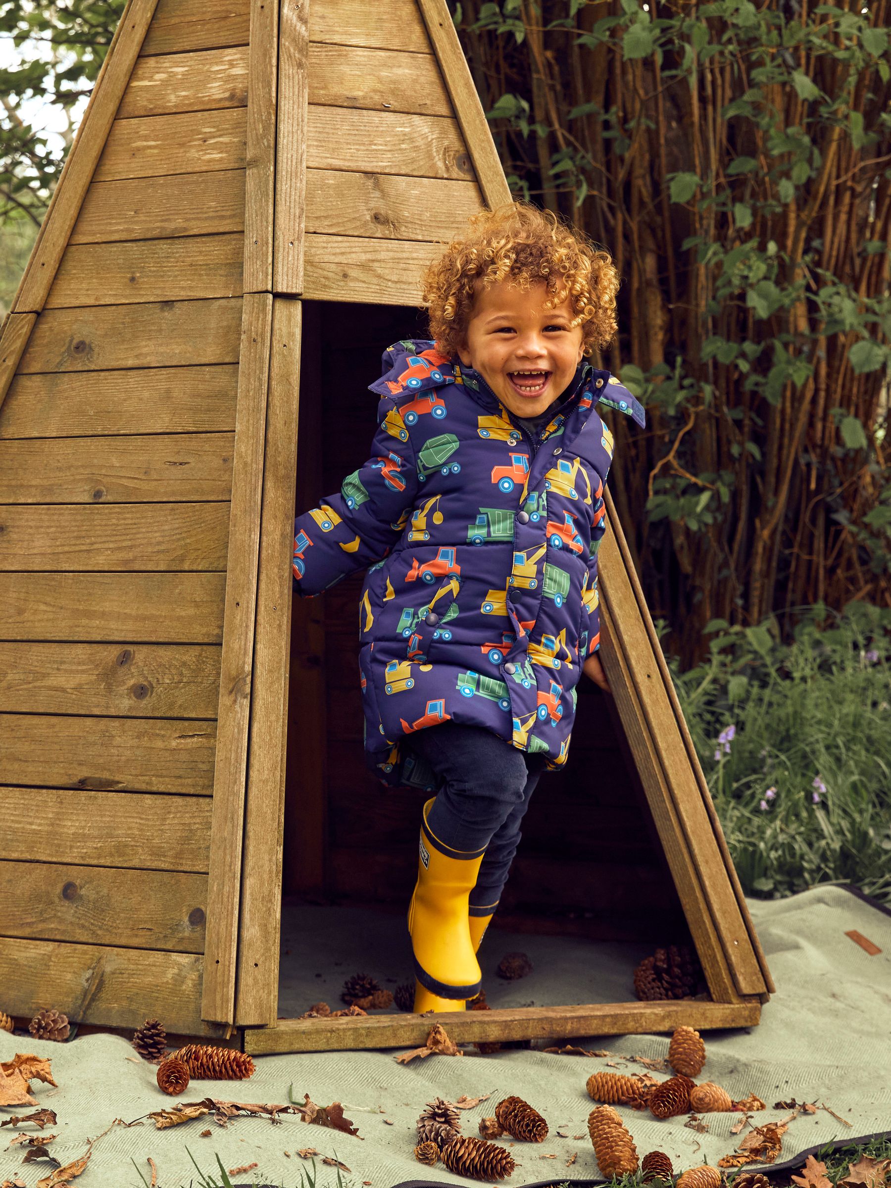Navy Blue Construction Character Puffer Jacket - Image 1 of 8