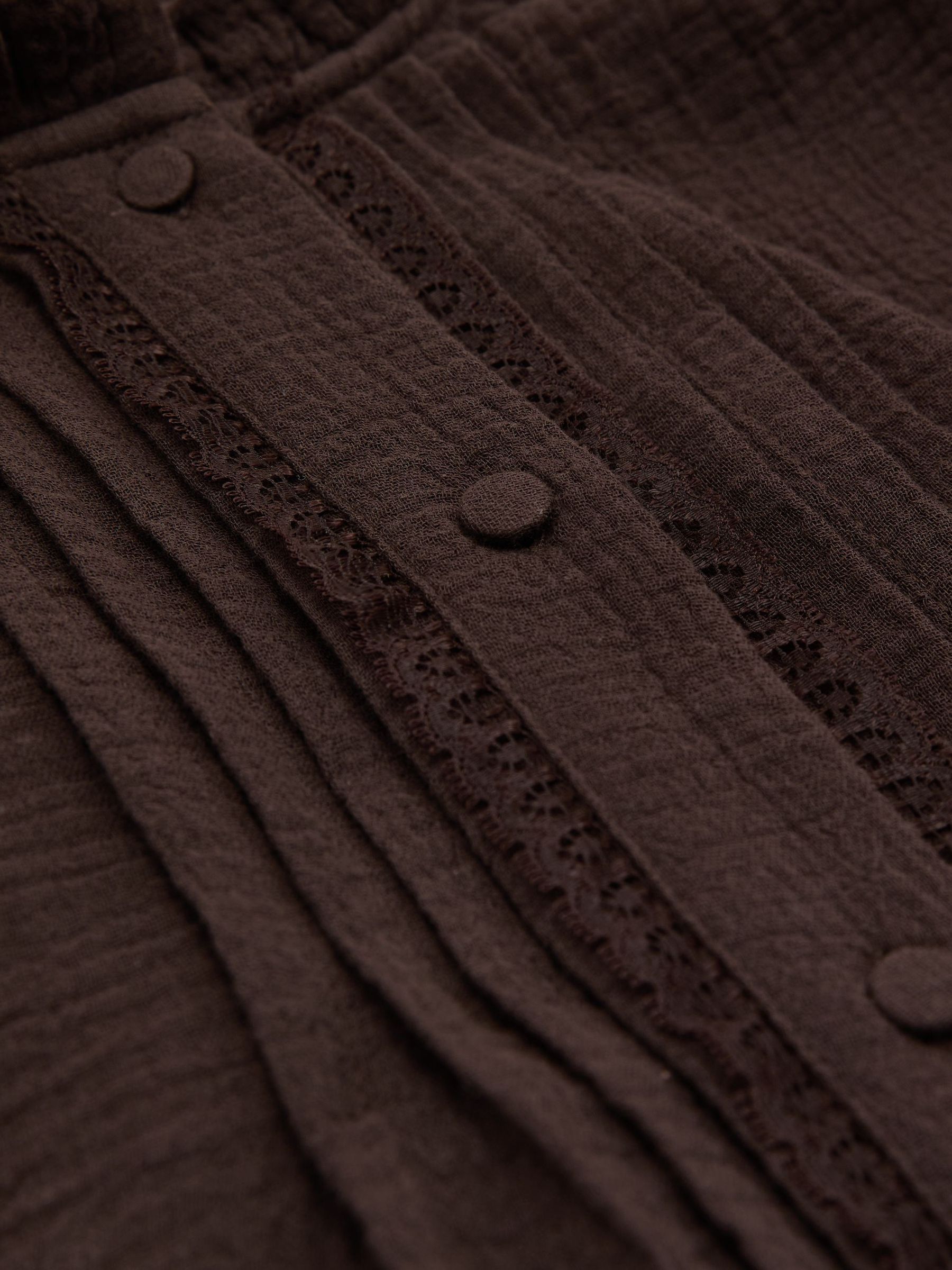Cotton Cheesecloth Frill-Neck Top in Chocolate Brown - Image 6 of 6
