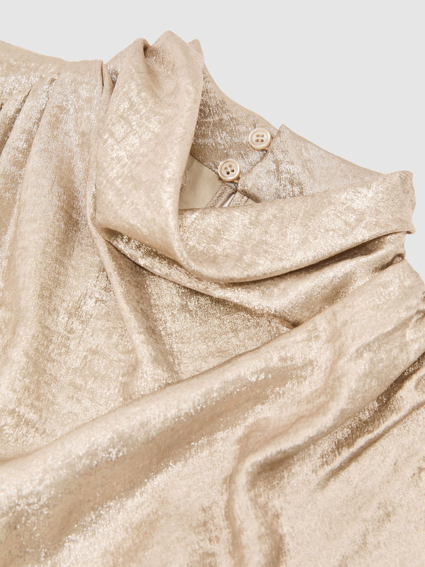 Metallic Draped High-Neck Sleeveless Top in Champagne Neutral - Image 7 of 7