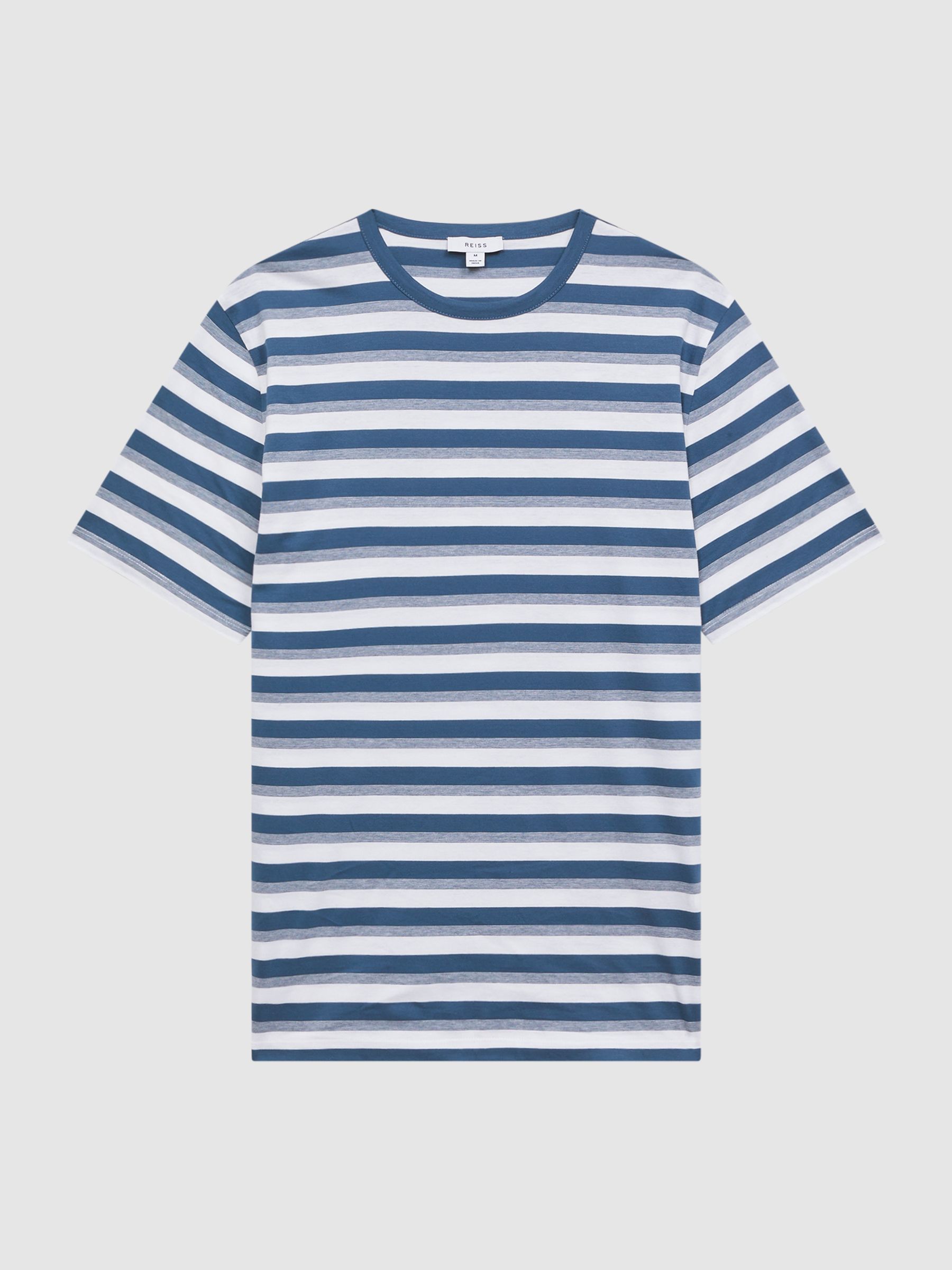 Cotton Crew Neck Striped T-Shirt in Blue/White - Image 2 of 5