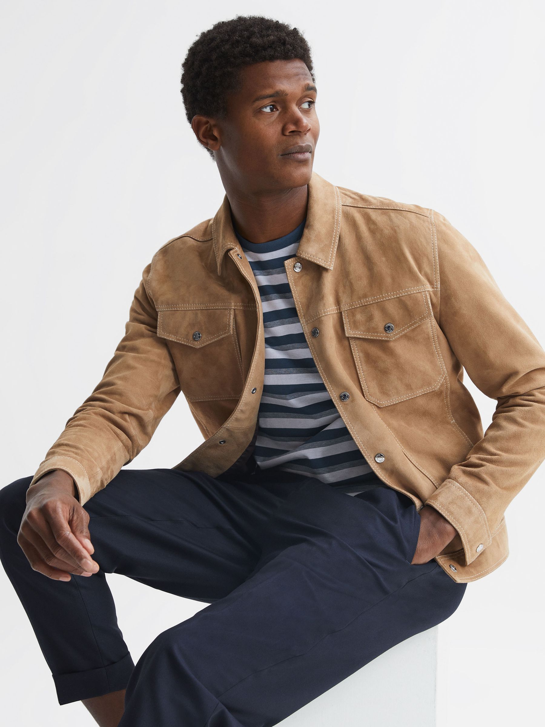 Cotton Crew Neck Striped T-Shirt in Blue/White - Image 5 of 5