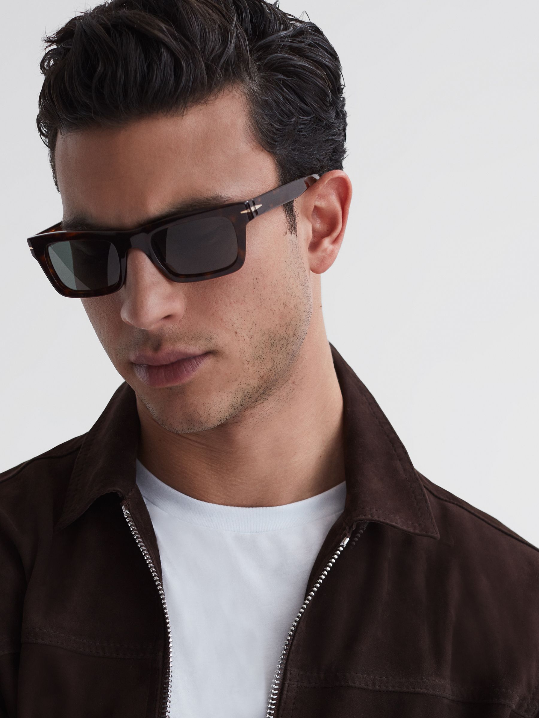 Eyewear by David Beckham Rectangular Sunglasses in Tortoise - Image 3 of 5