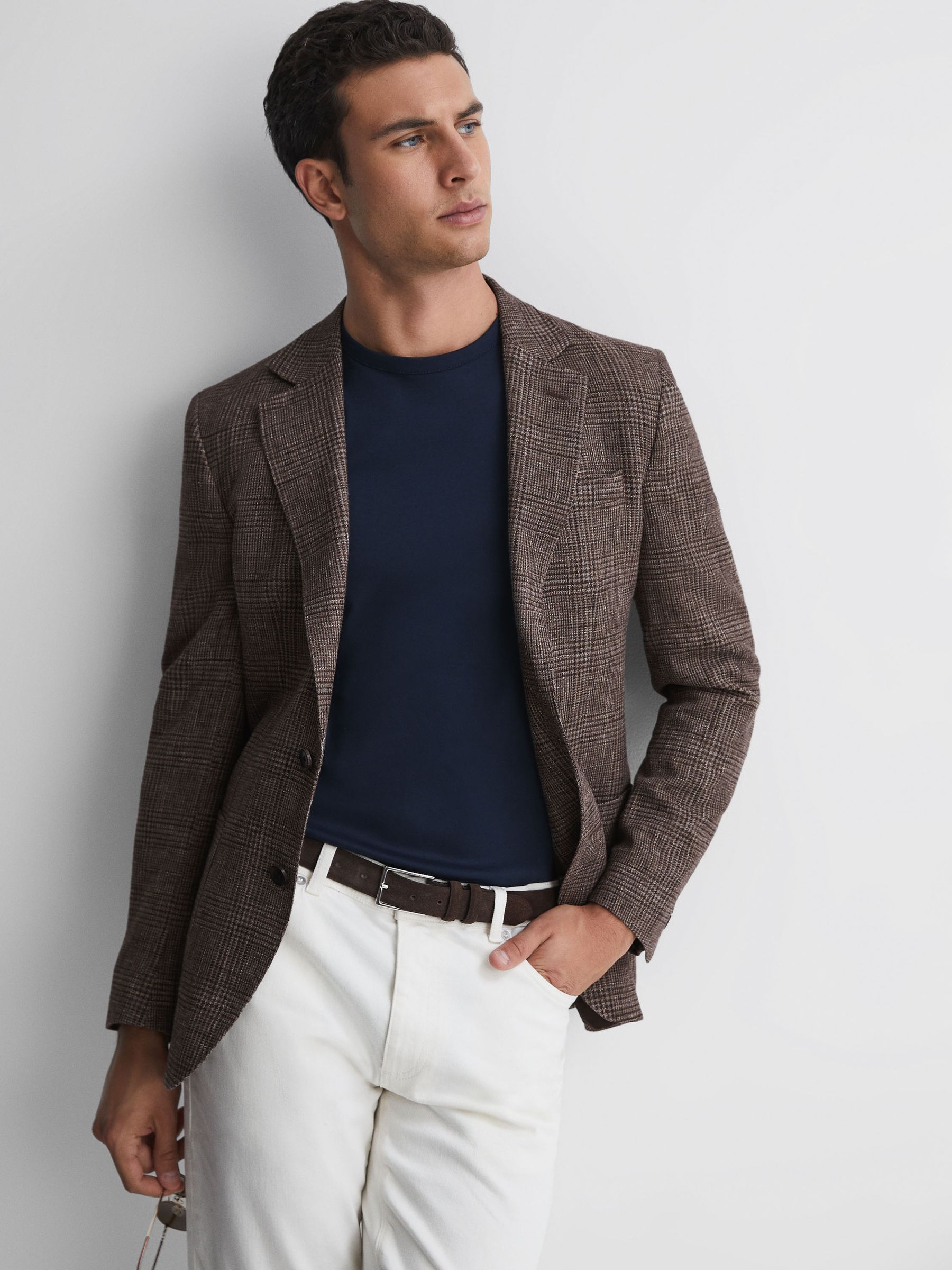 Modern Fit Single Breasted Check Blazer in Brown - Image 1 of 6