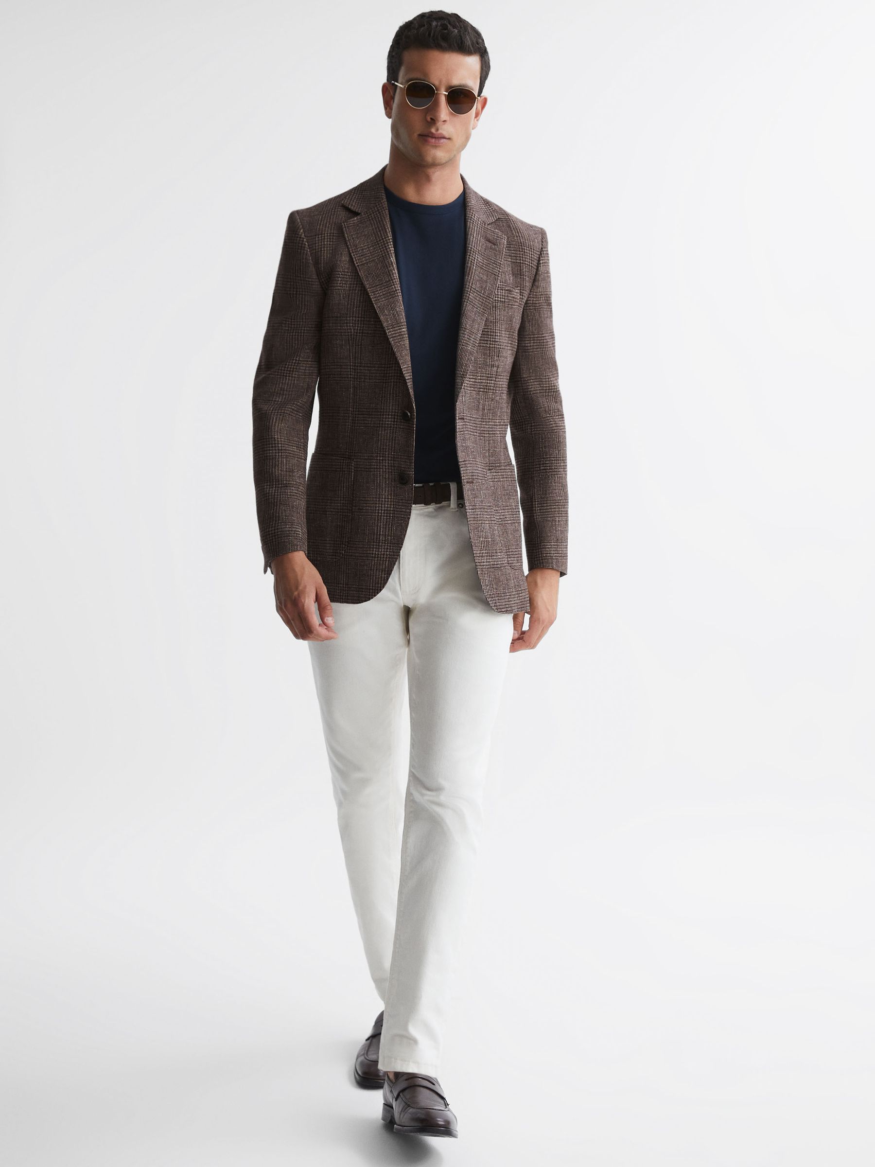 Modern Fit Single Breasted Check Blazer in Brown - Image 3 of 6