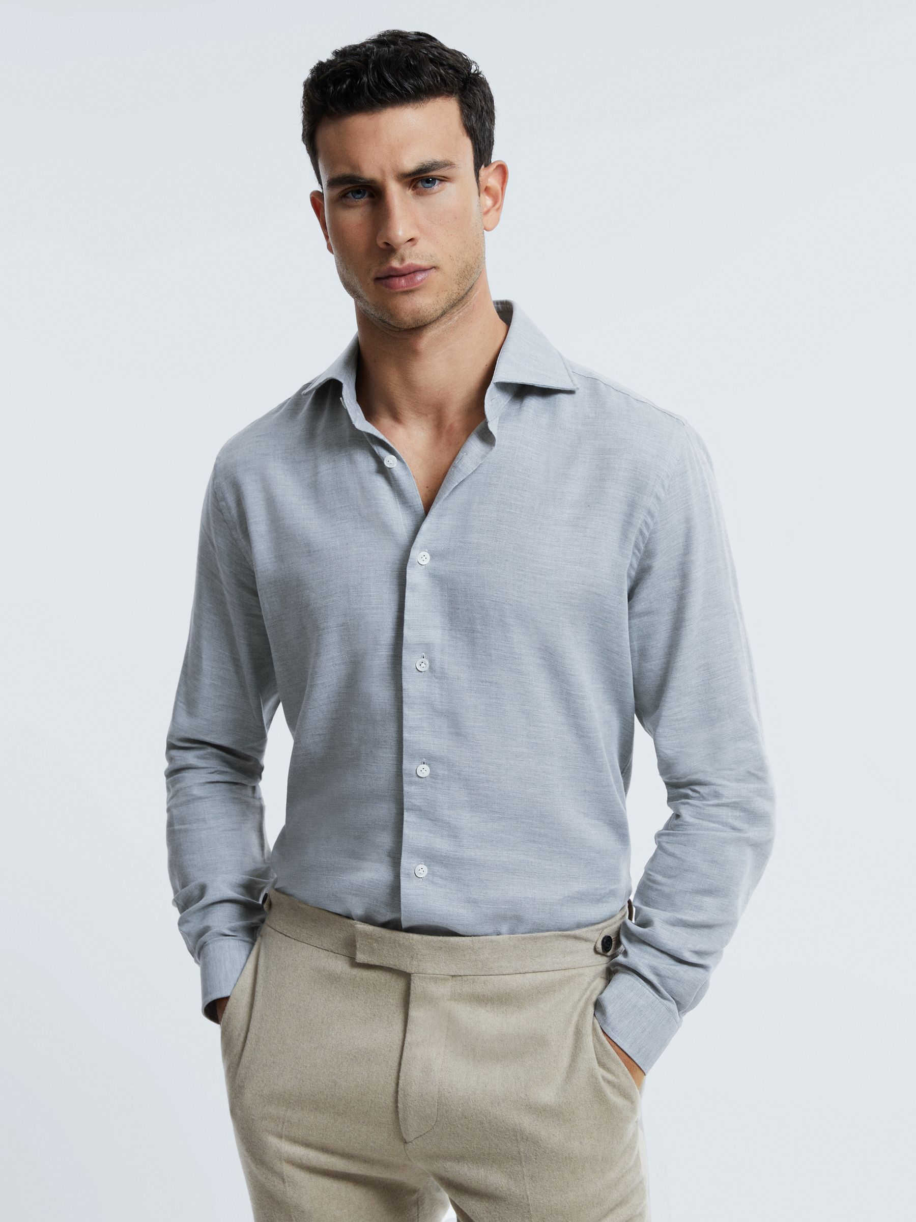 Atelier Italian Cotton Cashmere Shirt in Grey Melange - Image 1 of 7