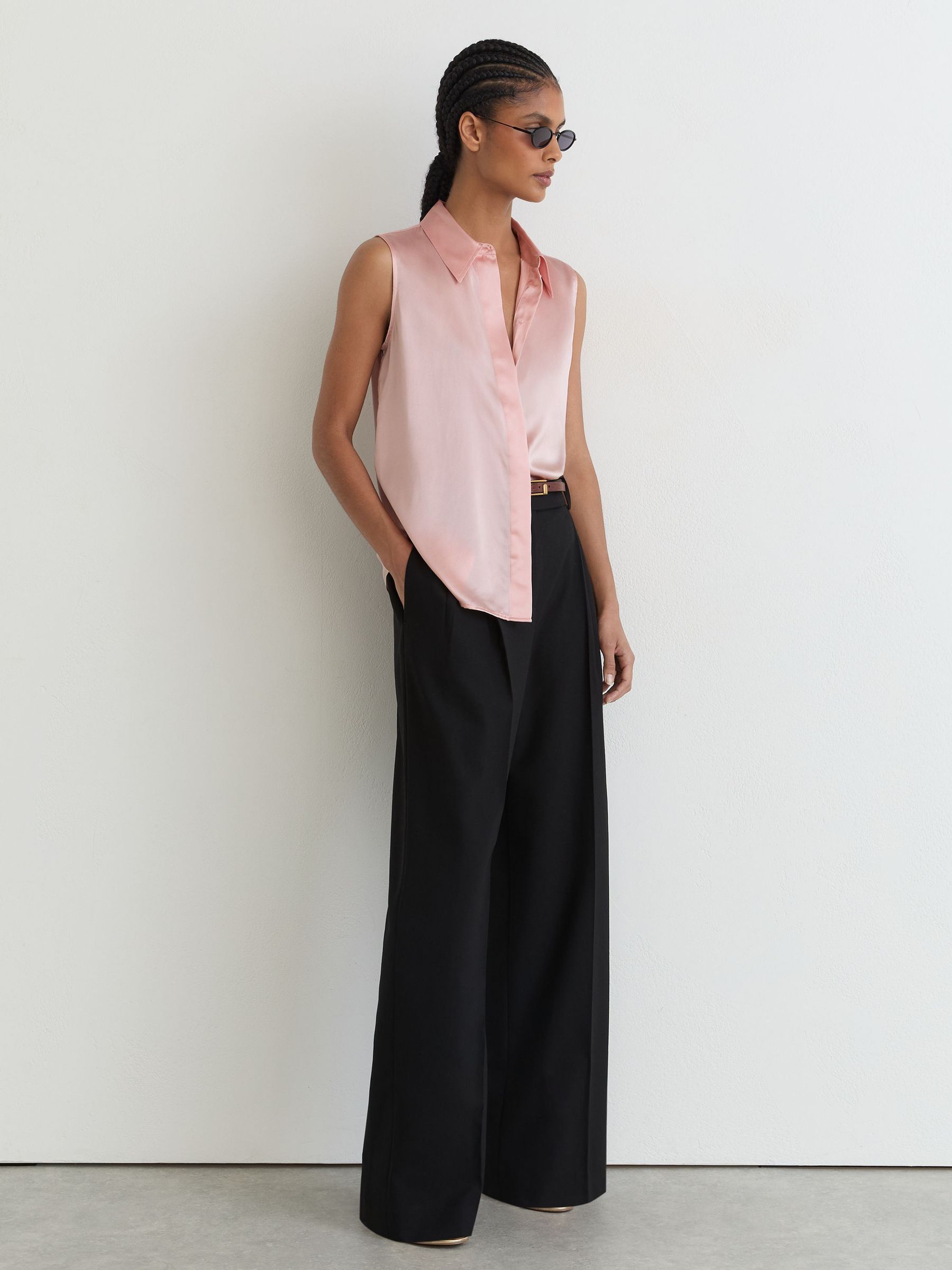 Silk Sleeveless Shirt in Pale Pink - Image 3 of 6
