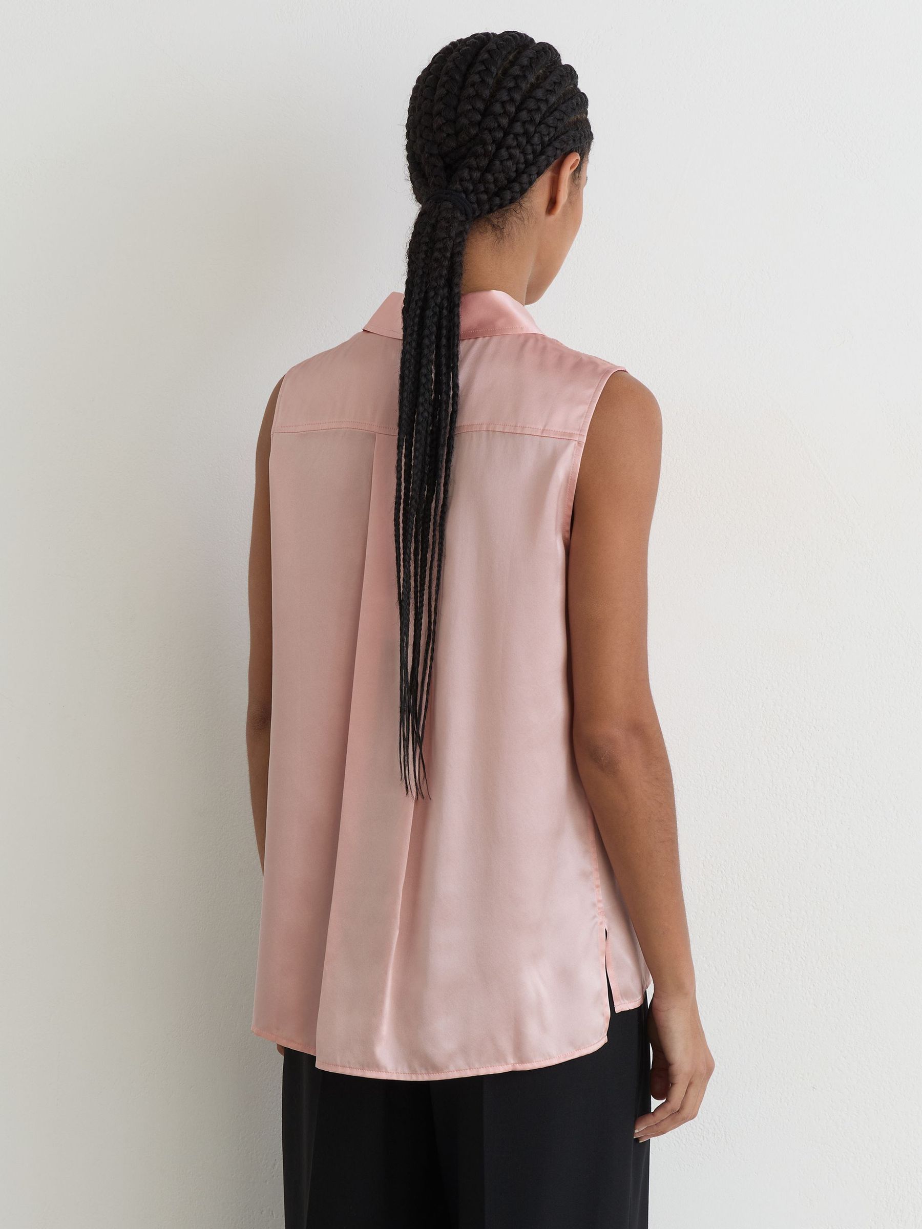 Silk Sleeveless Shirt in Pale Pink - Image 5 of 6