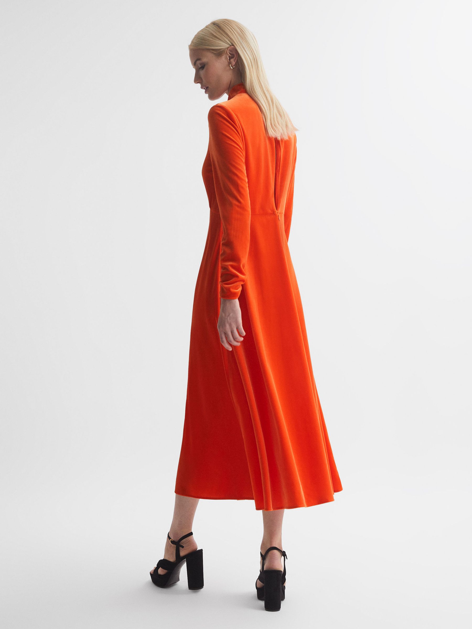 Florere Velvet Midi Dress in Bright Orange - Image 2 of 7