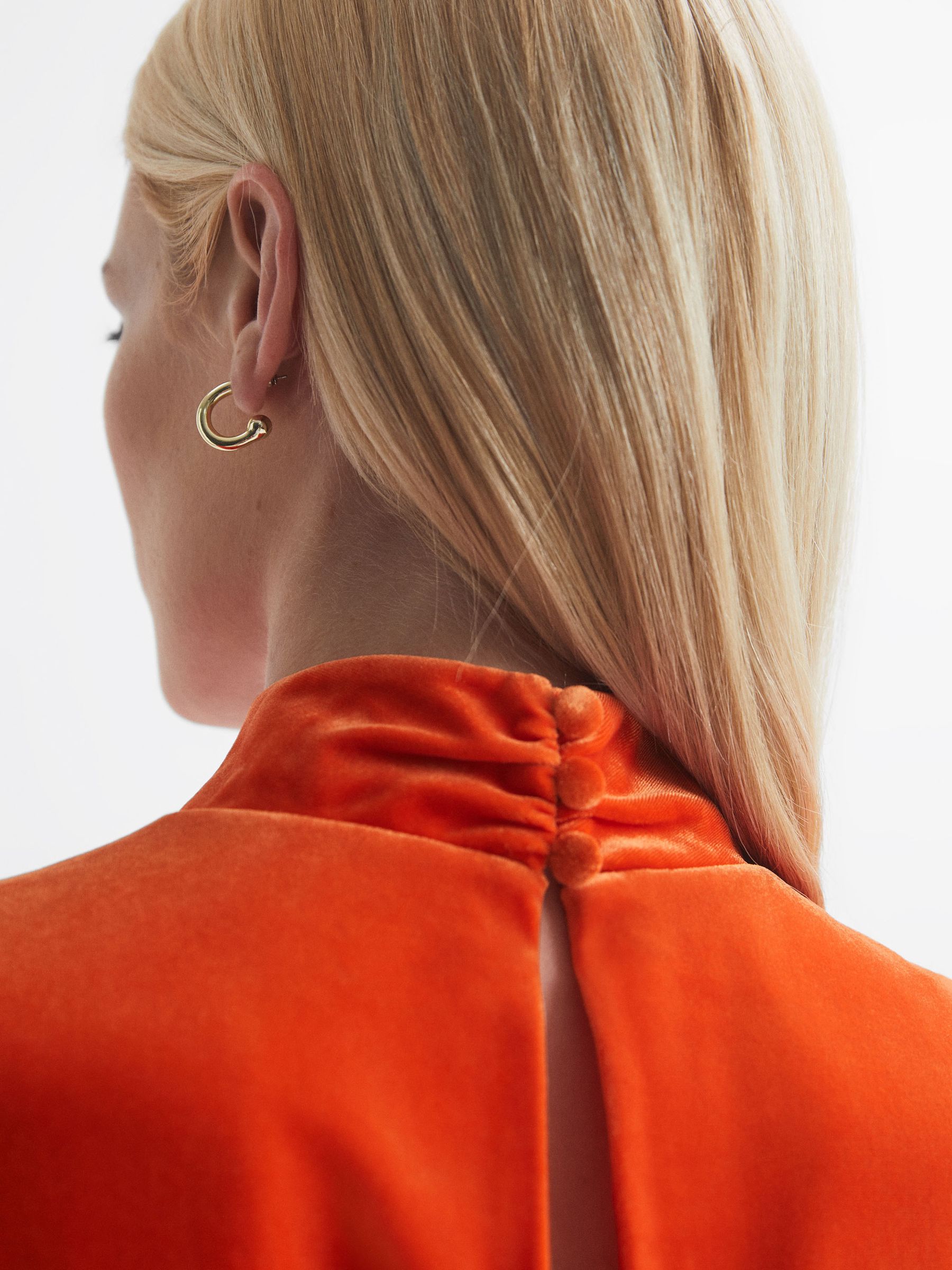 Florere Velvet Midi Dress in Bright Orange - Image 4 of 7