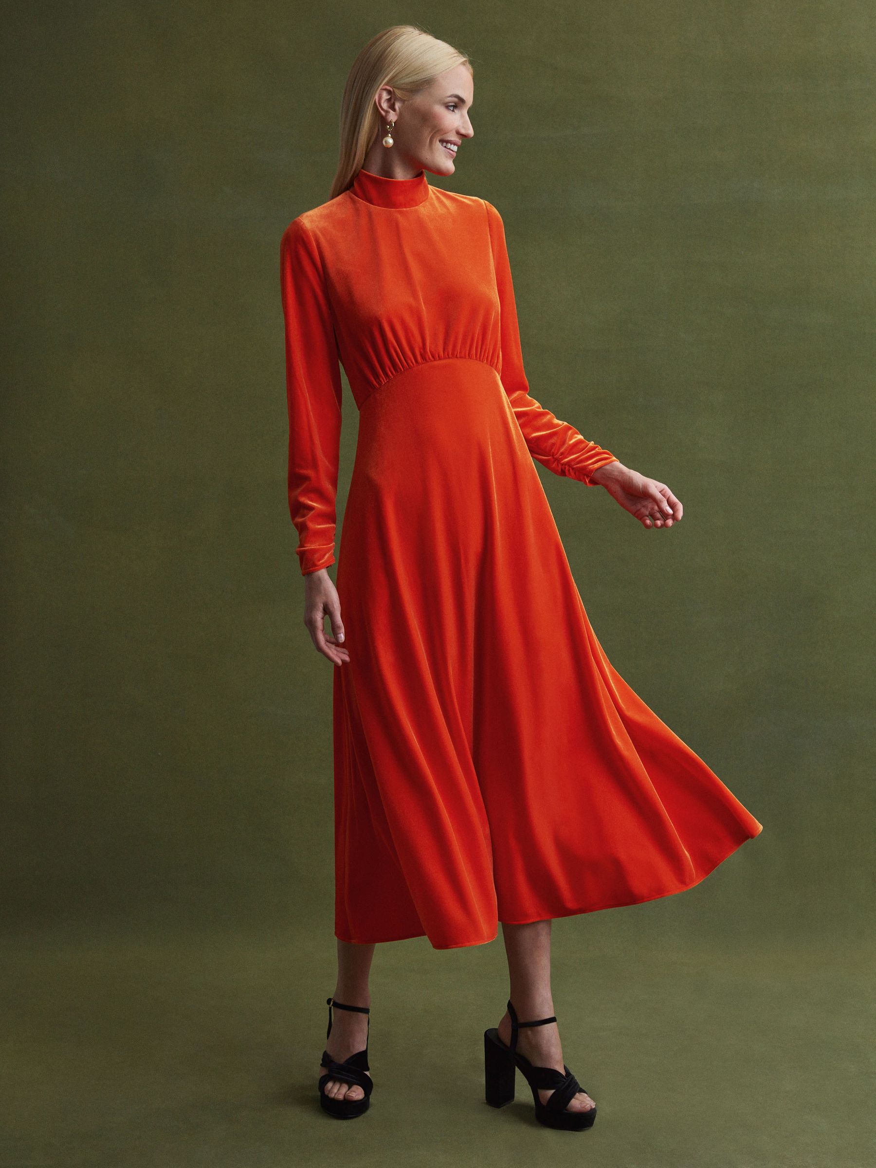 Florere Velvet Midi Dress in Bright Orange - Image 5 of 7