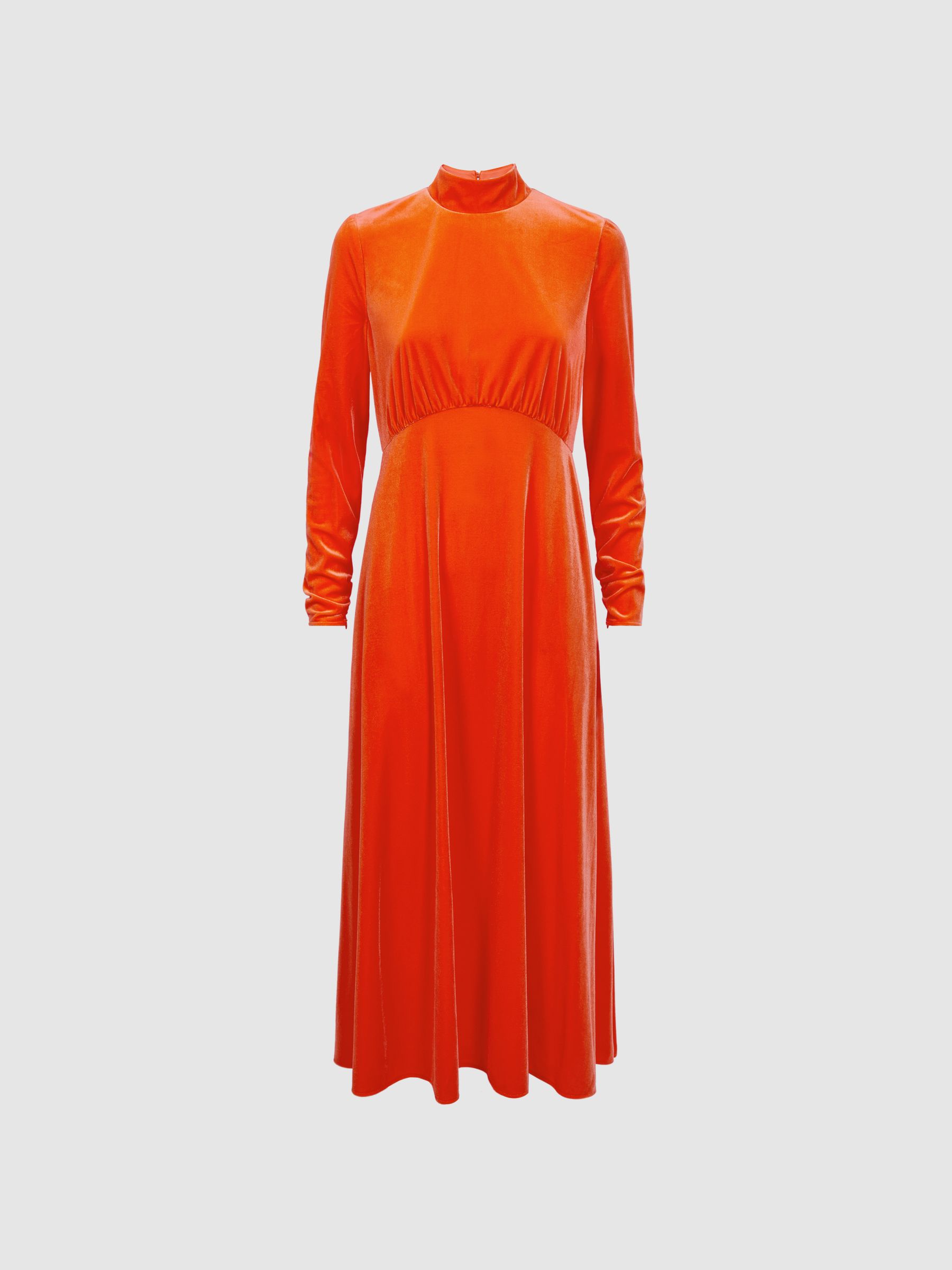Florere Velvet Midi Dress in Bright Orange - Image 6 of 7